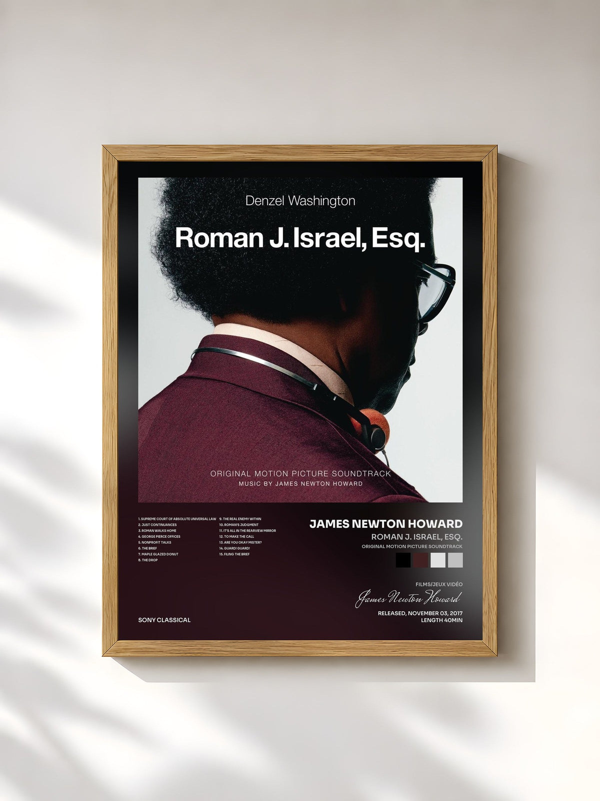 #bois Tableau de l'album Roman J. Israel, Esq. (Original Motion Picture Soundtrack) de James Newton Howard, cadre en bois brut, imprimé et encadré en France