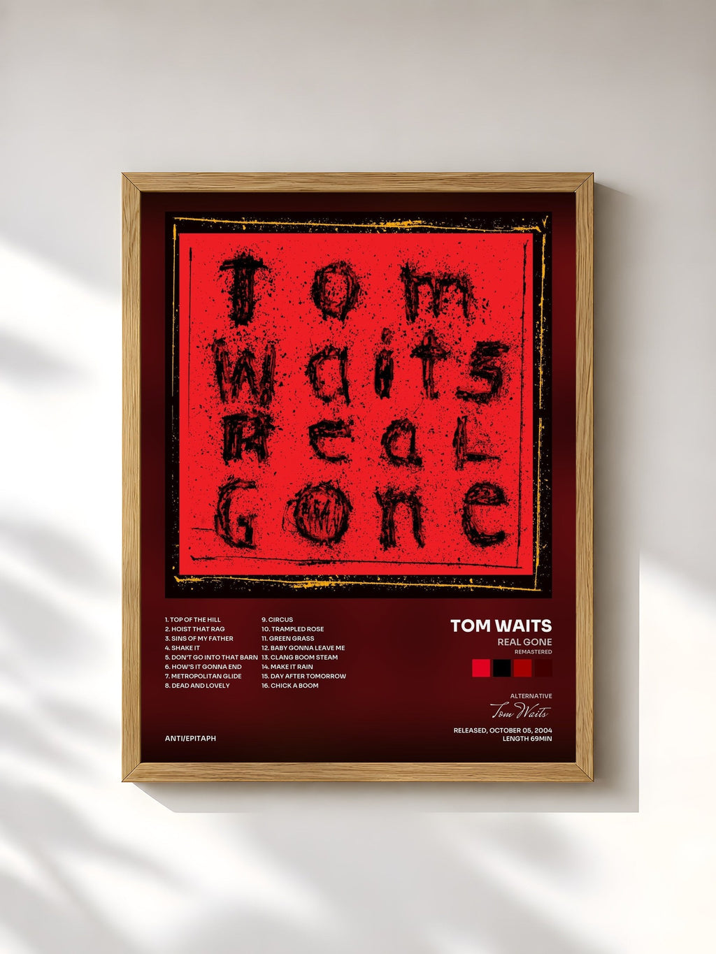 #bois Tableau de l'album Real Gone (Remastered) de Tom Waits, cadre en bois brut, imprimé et encadré en France
