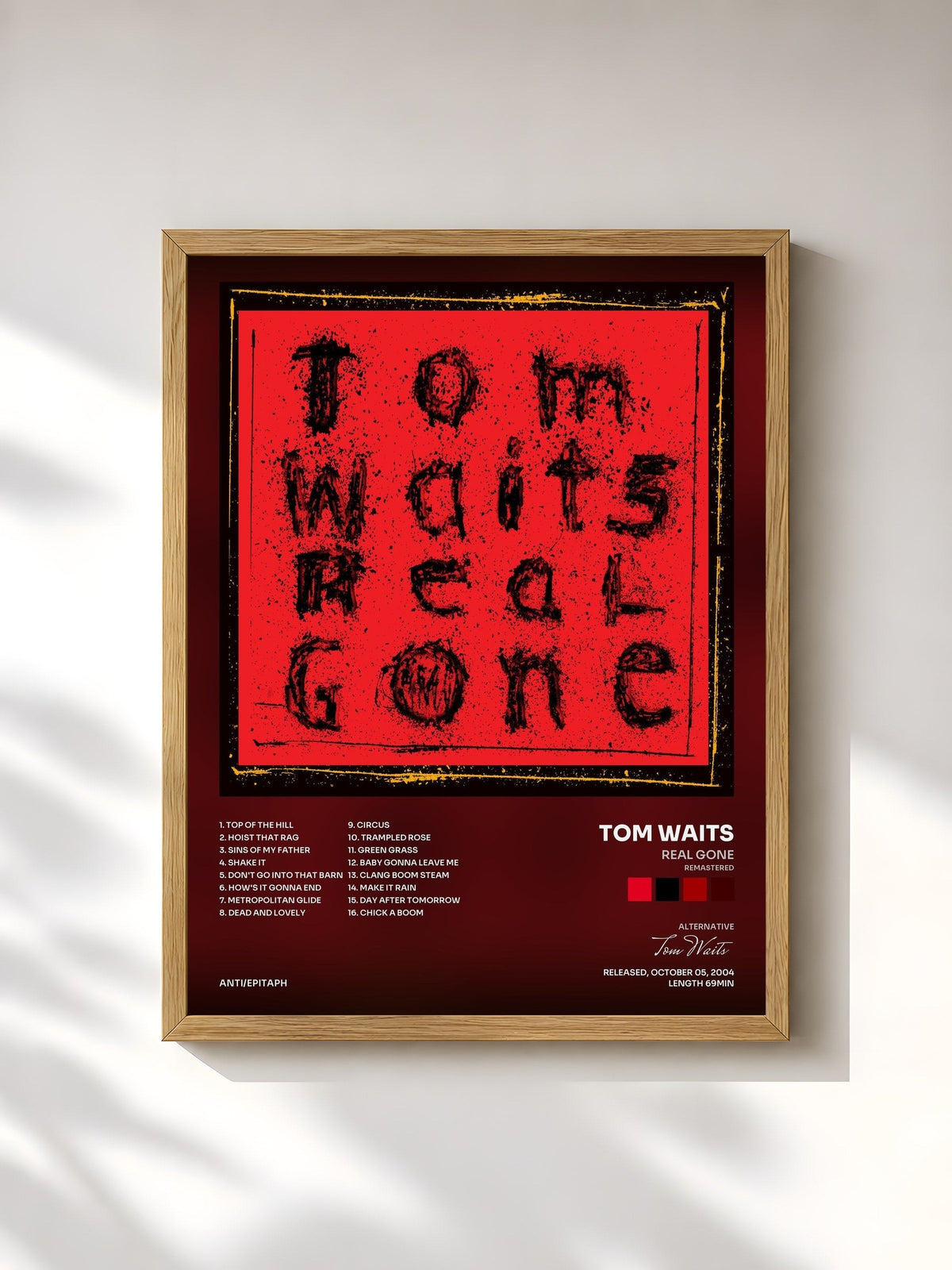 #bois Tableau de l'album Real Gone (Remastered) de Tom Waits, cadre en bois brut, imprimé et encadré en France