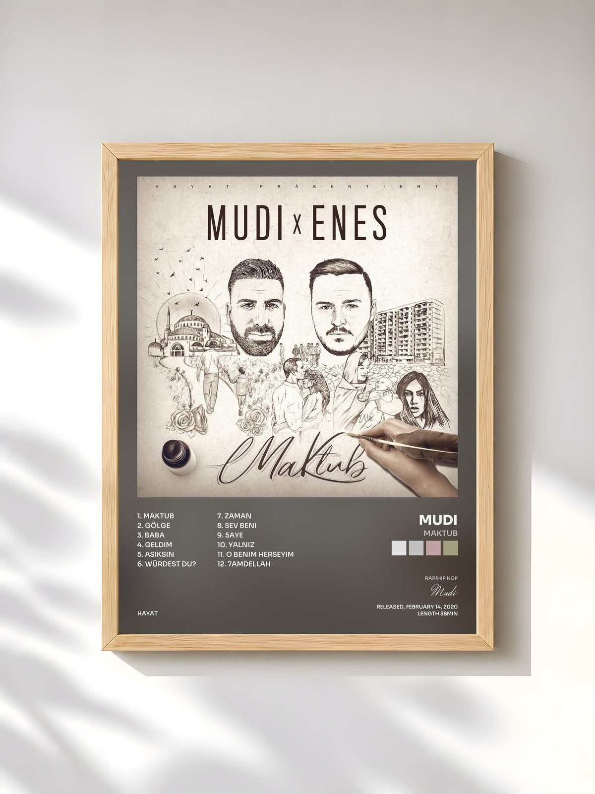 #bois Tableau de l'album Maktub de Mudi, cadre en bois brut, imprimé et encadré en France