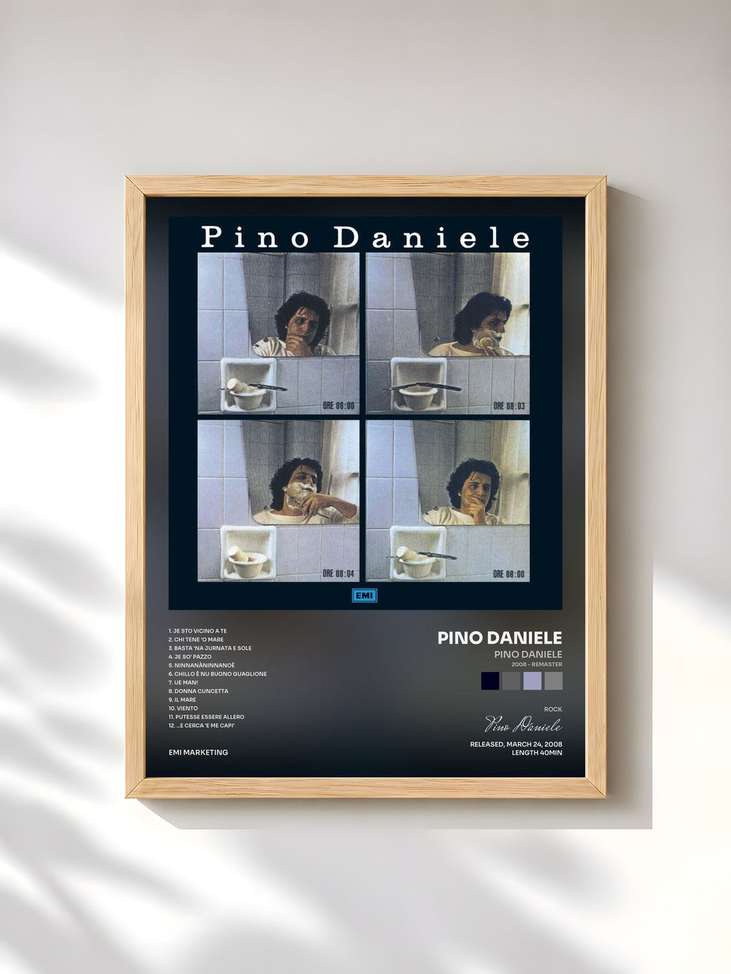 #bois Tableau de l'album Pino Daniele (2008 - Remaster) de Pino Daniele, cadre en bois brut, imprimé et encadré en France