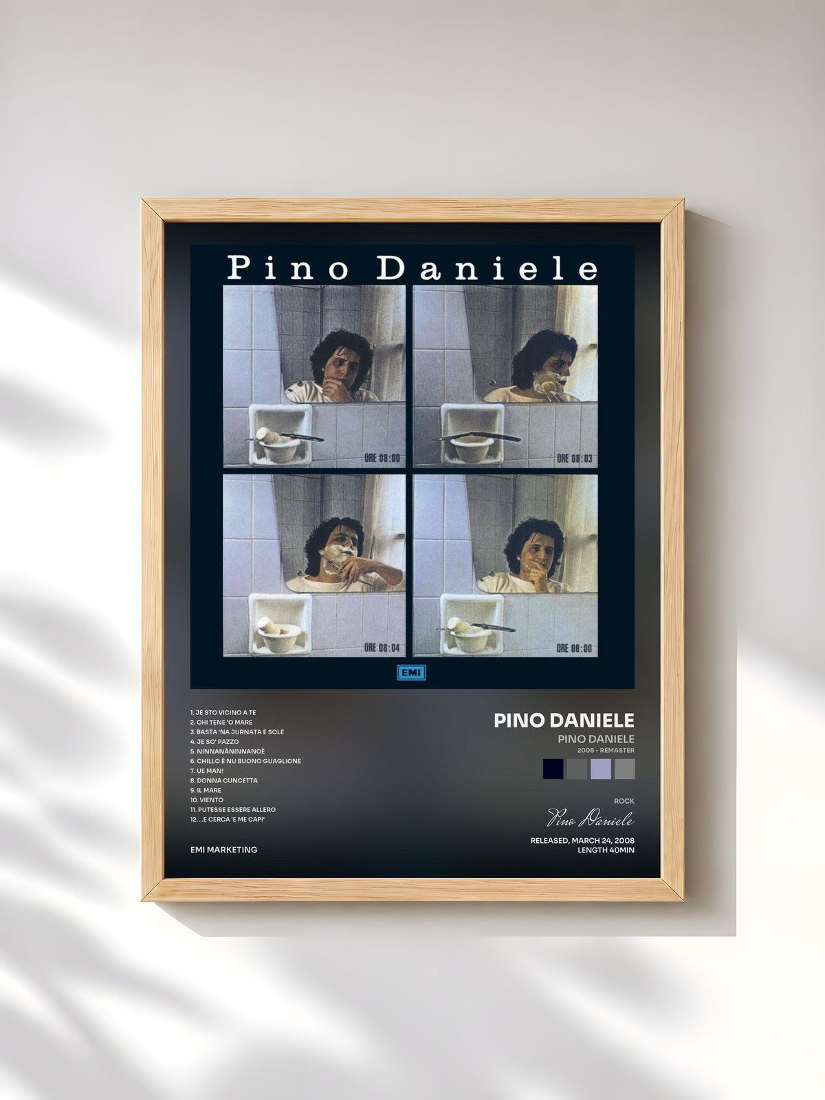 #bois Tableau de l'album Pino Daniele (2008 - Remaster) de Pino Daniele, cadre en bois brut, imprimé et encadré en France