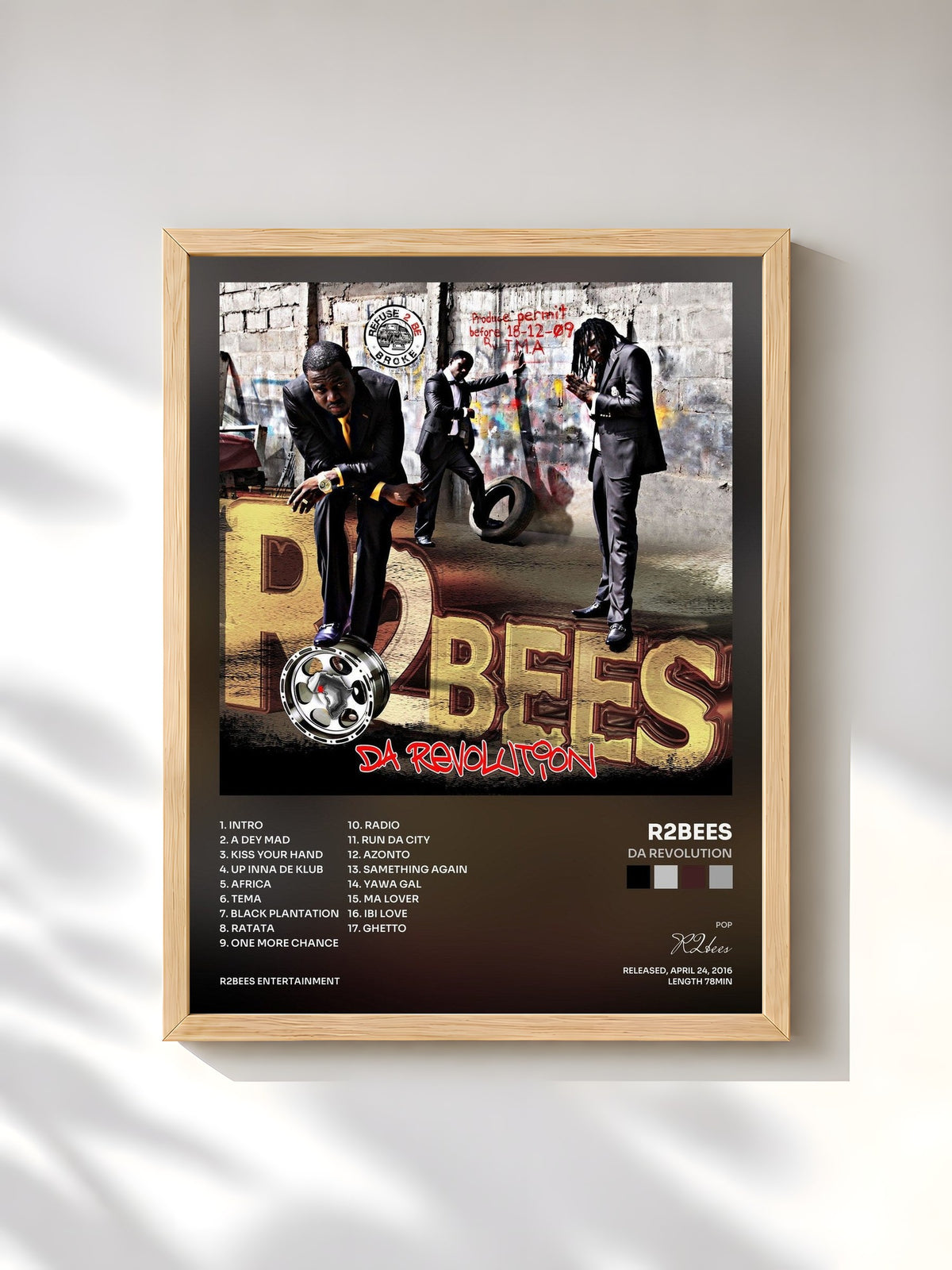 #bois Tableau de l'album Da Revolution de R2bees, cadre en bois brut, imprimé et encadré en France