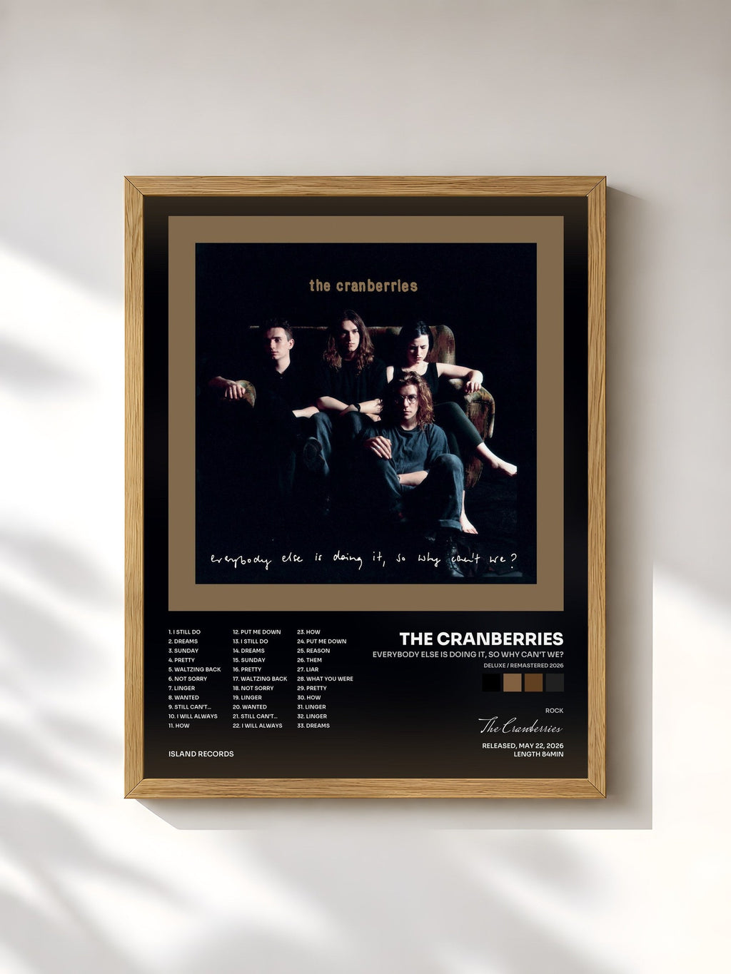 #bois Tableau de l'album Everybody Else Is Doing It, So Why Can't We? (Deluxe / Remastered 2026) de The Cranberries, cadre en bois brut, imprimé et encadré en France