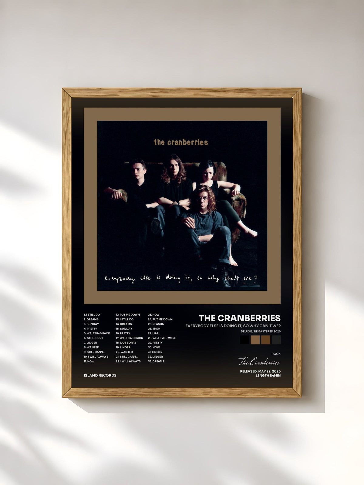 #bois Tableau de l'album Everybody Else Is Doing It, So Why Can't We? (Deluxe / Remastered 2026) de The Cranberries, cadre en bois brut, imprimé et encadré en France