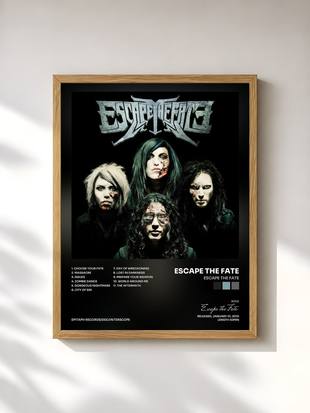 #bois Tableau de l'album Escape The Fate de Escape the Fate, cadre en bois brut, imprimé et encadré en France