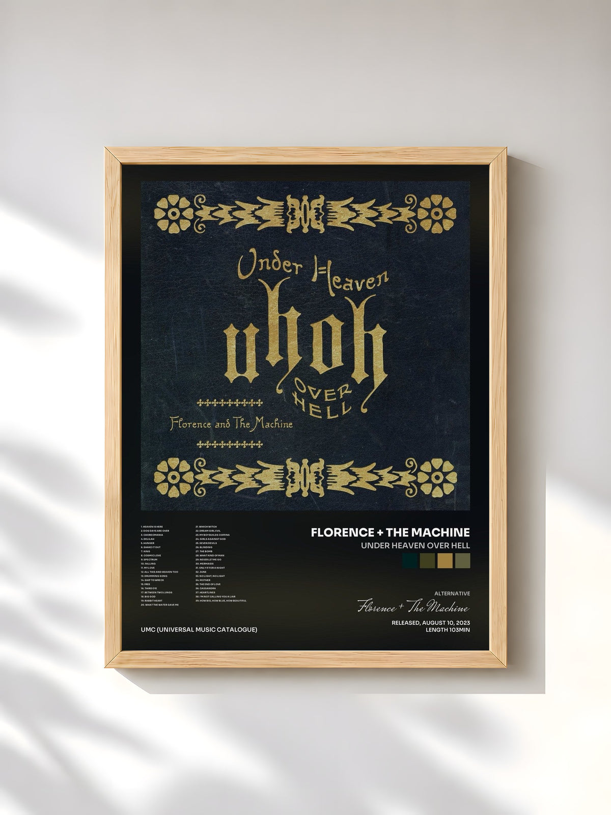 #bois Tableau de l'album Under Heaven Over Hell de Florence + The Machine, cadre en bois brut, imprimé et encadré en France