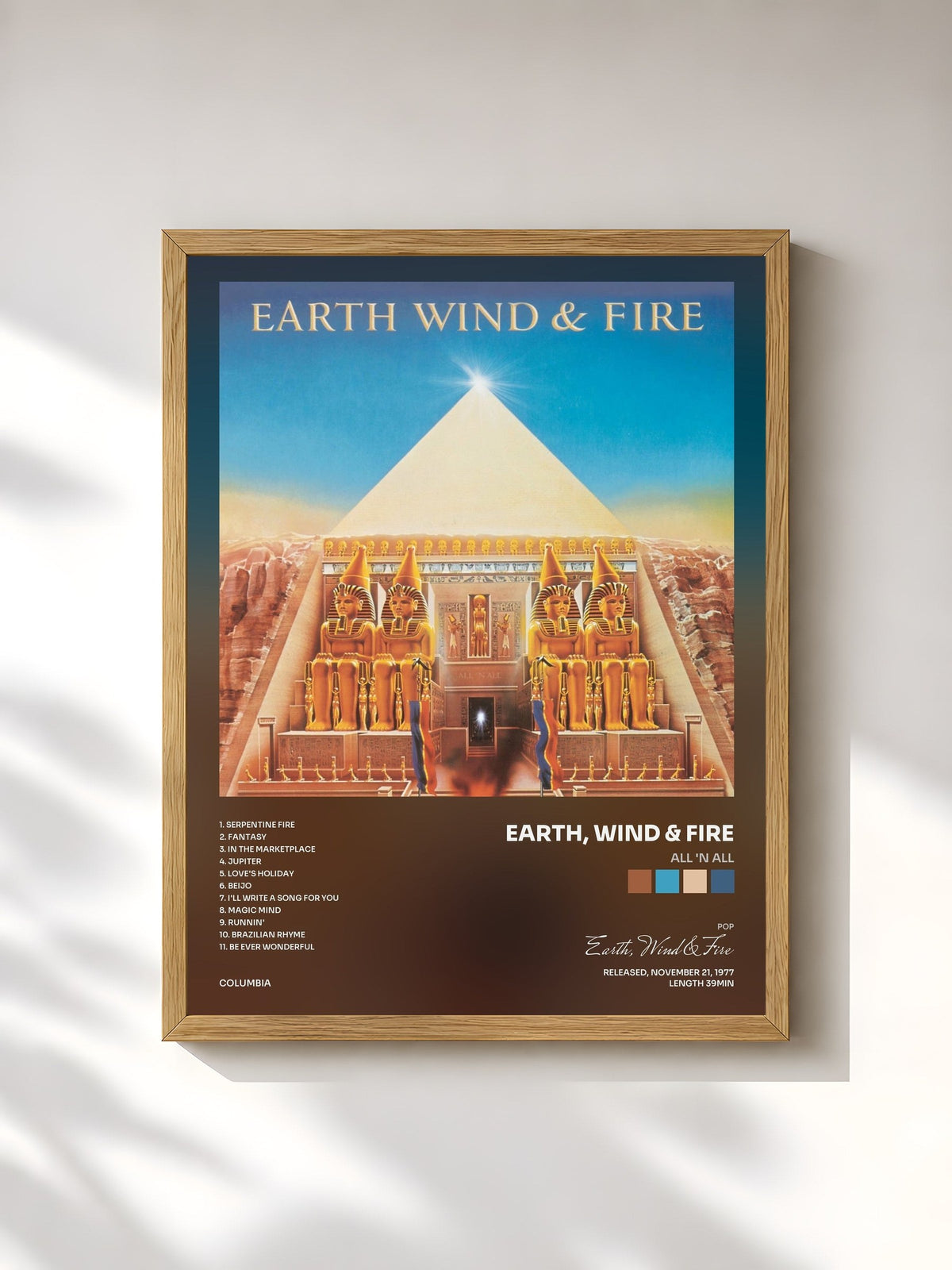 #bois Tableau de l'album All 'N All de Earth, Wind & Fire, cadre en bois brut, imprimé et encadré en France