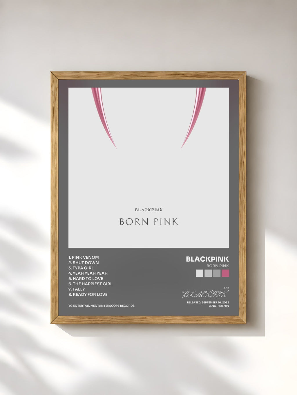 #bois Tableau de l'album BORN PINK de BLACKPINK, cadre en bois brut, imprimé et encadré en France