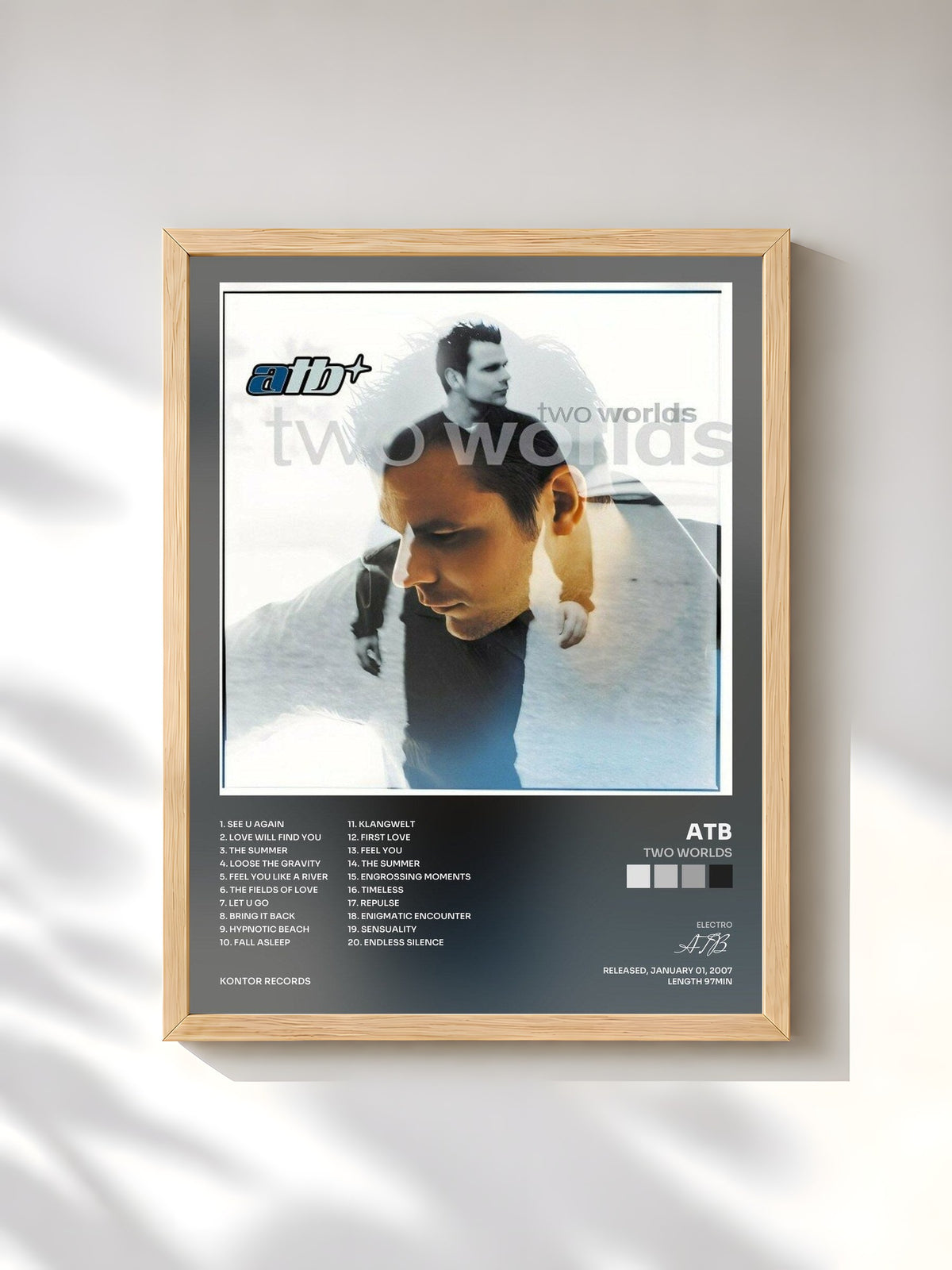 #bois Tableau de l'album Two Worlds de ATB, cadre en bois brut, imprimé et encadré en France