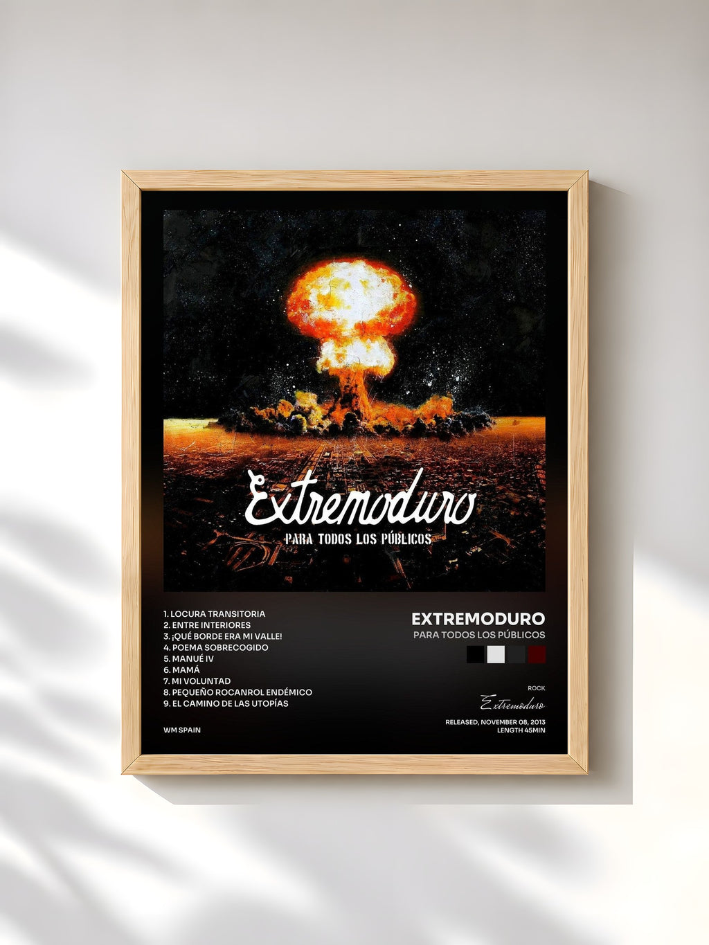 #bois Tableau de l'album Para todos los públicos de Extremoduro, cadre en bois brut, imprimé et encadré en France