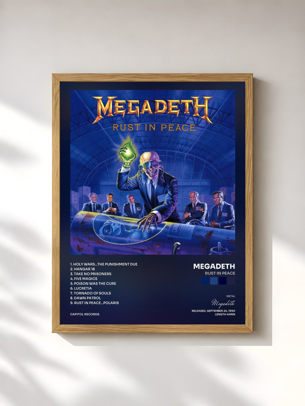 #bois Tableau de l'album Rust In Peace de Megadeth, cadre en bois brut, imprimé et encadré en France