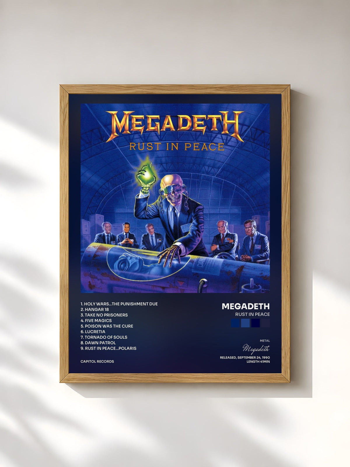 #bois Tableau de l'album Rust In Peace de Megadeth, cadre en bois brut, imprimé et encadré en France