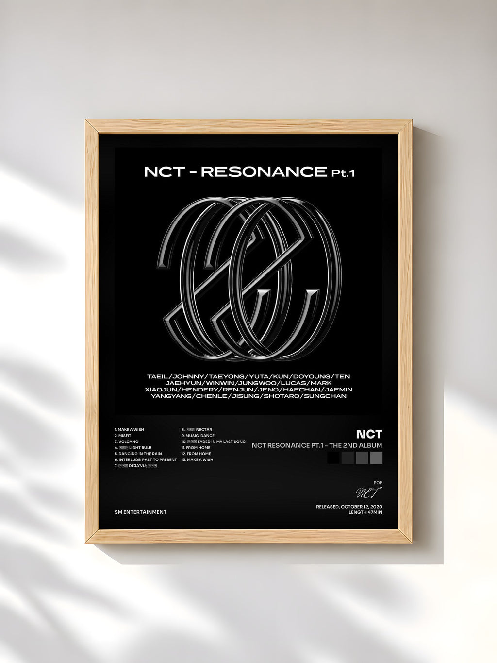 #bois Tableau de l'album NCT RESONANCE Pt.1 - The 2nd Album de NCT, cadre en bois brut, imprimé et encadré en France