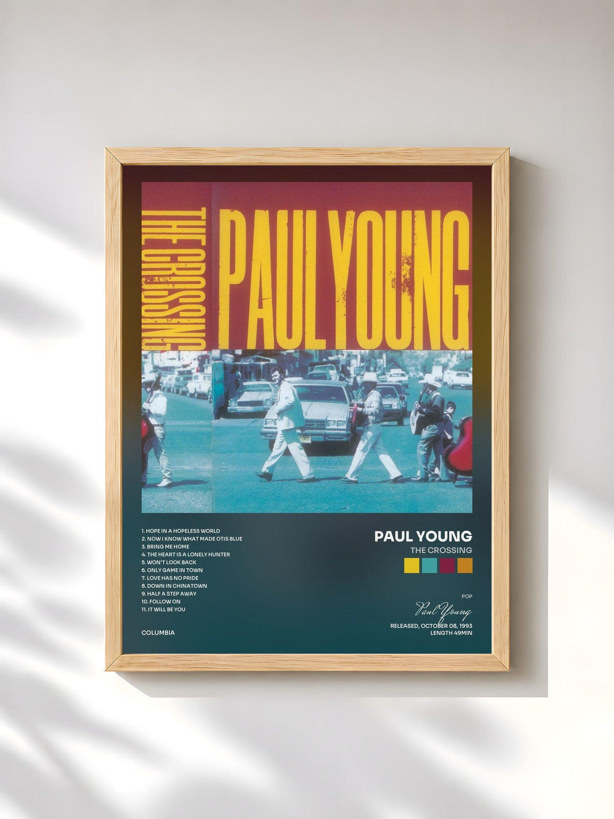 #bois Tableau de l'album THE CROSSING de Paul Young, cadre en bois brut, imprimé et encadré en France