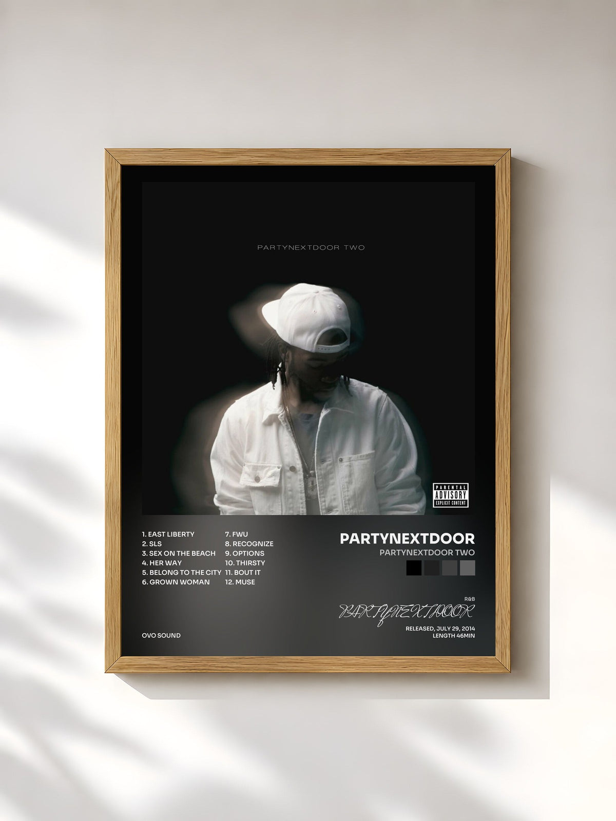 #bois Tableau de l'album PARTYNEXTDOOR TWO de PARTYNEXTDOOR, cadre en bois brut, imprimé et encadré en France
