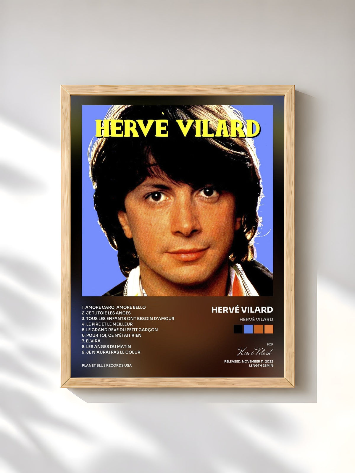 #bois Tableau de l'album Hervé Vilard de Hervé Vilard, cadre en bois brut, imprimé et encadré en France