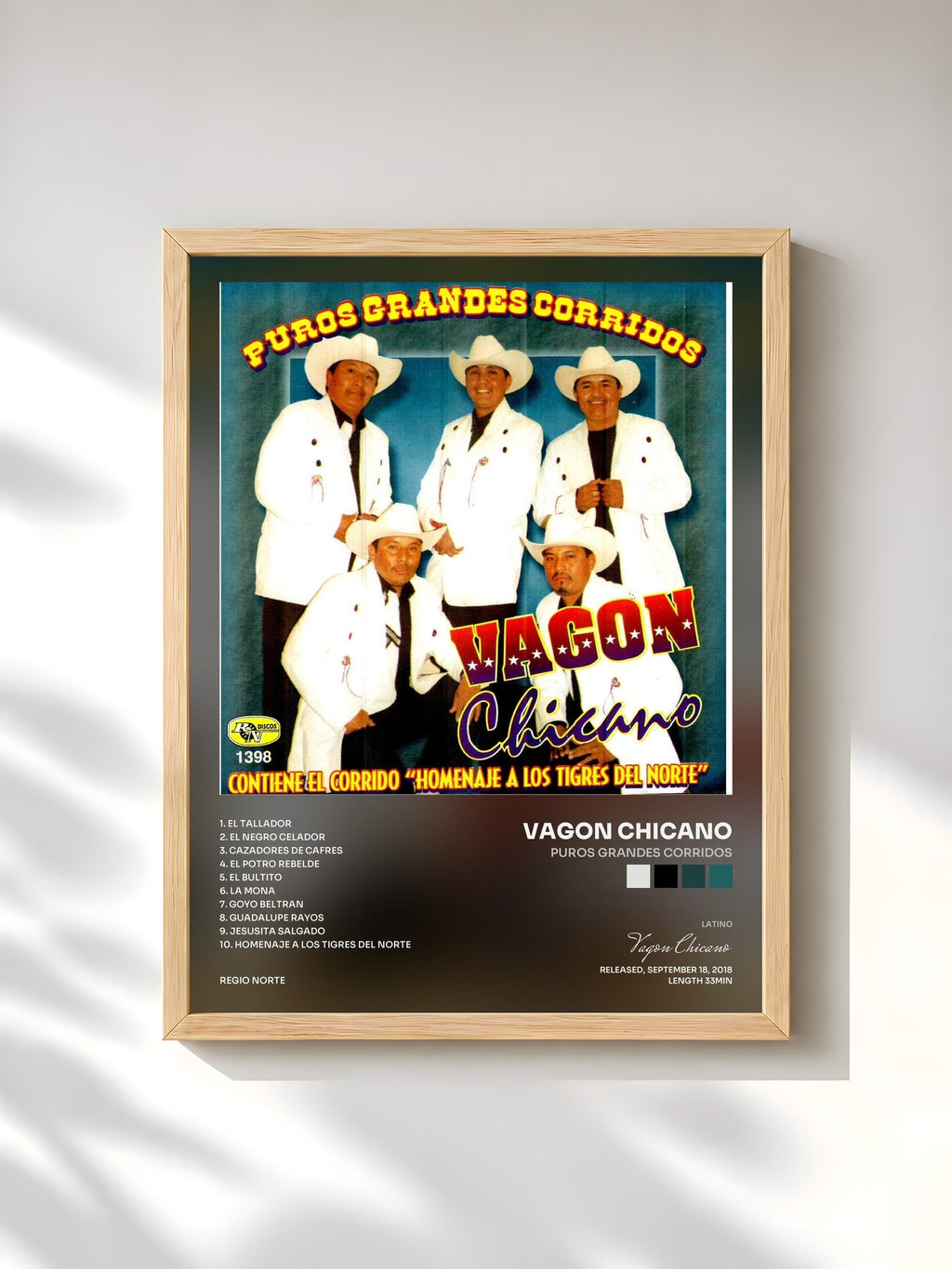 #bois Tableau de l'album Puros Grandes Corridos de Vagon Chicano, cadre en bois brut, imprimé et encadré en France