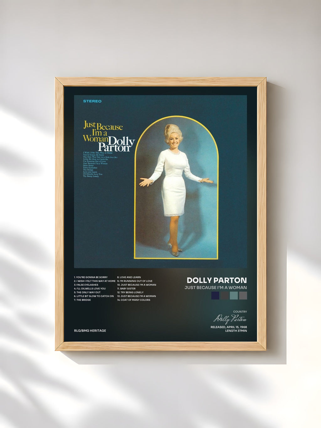 #bois Tableau de l'album Just Because I'm A Woman de Dolly Parton, cadre en bois brut, imprimé et encadré en France