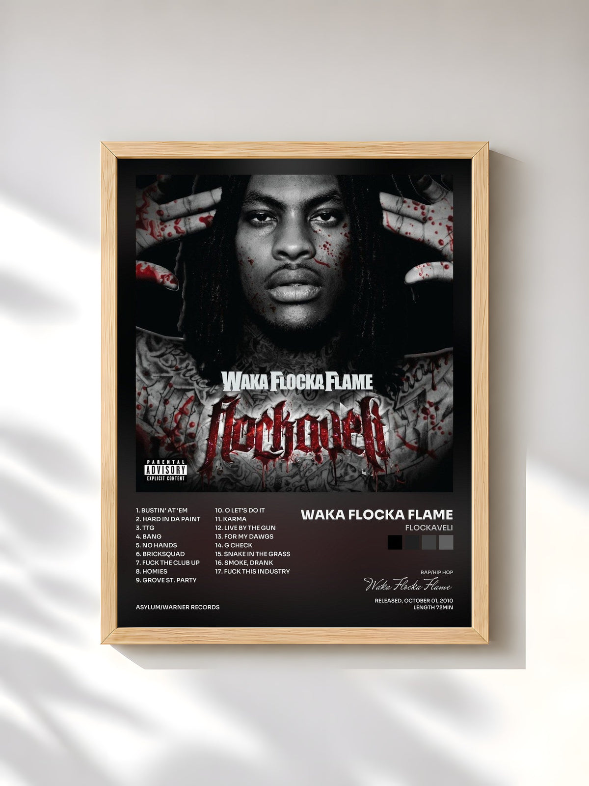 #bois Tableau de l'album Flockaveli de Waka Flocka Flame, cadre en bois brut, imprimé et encadré en France