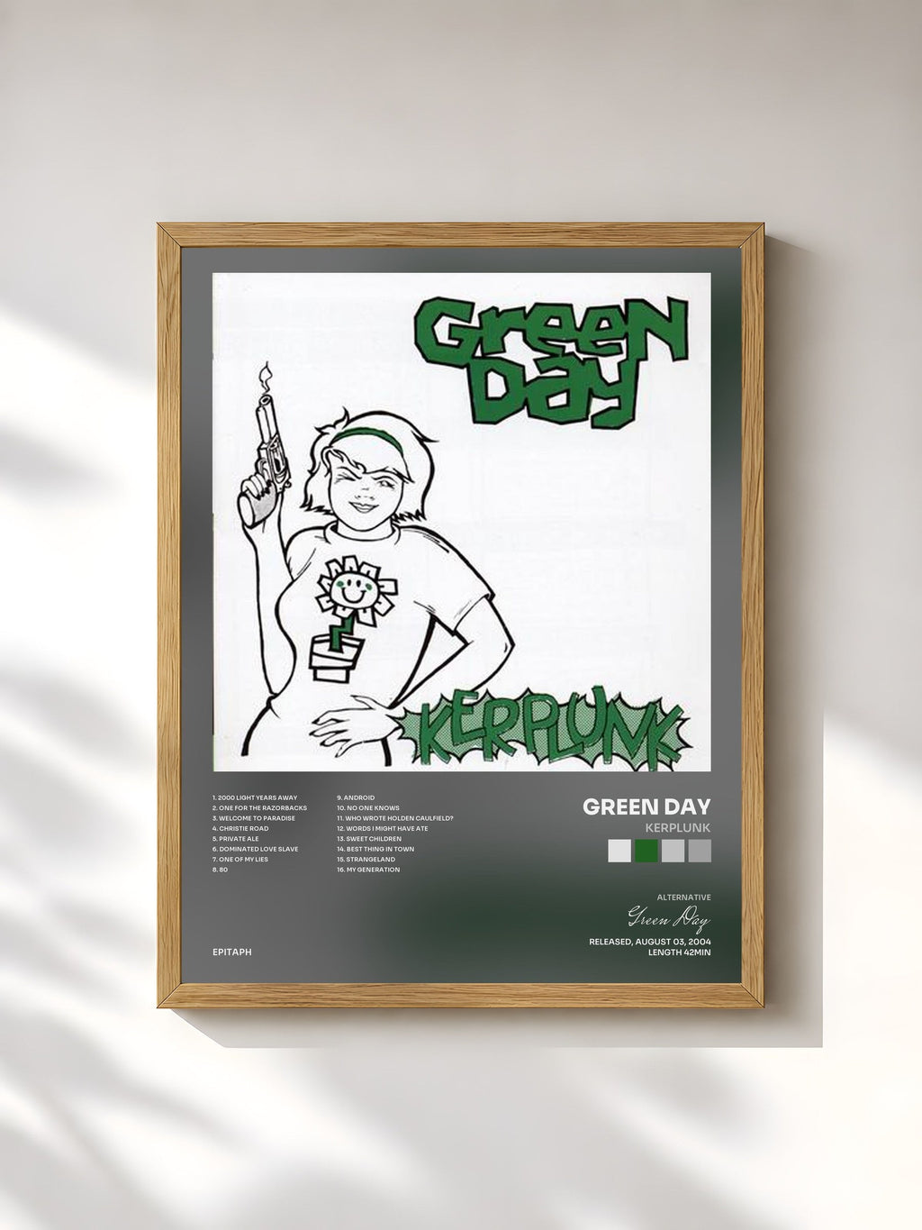 #bois Tableau de l'album Kerplunk de Green Day, cadre en bois brut, imprimé et encadré en France