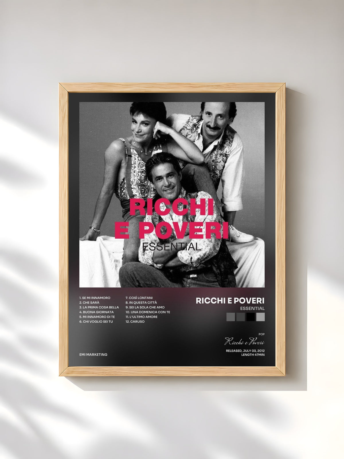 #bois Tableau de l'album Essential de Ricchi e Poveri, cadre en bois brut, imprimé et encadré en France