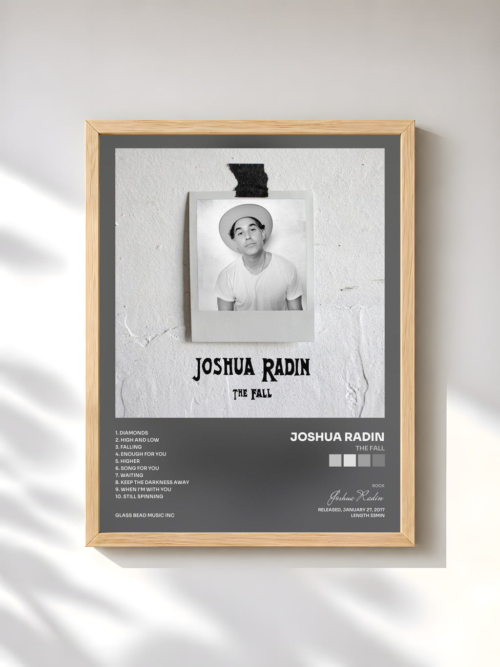 #bois Tableau de l'album The Fall de Joshua Radin, cadre en bois brut, imprimé et encadré en France