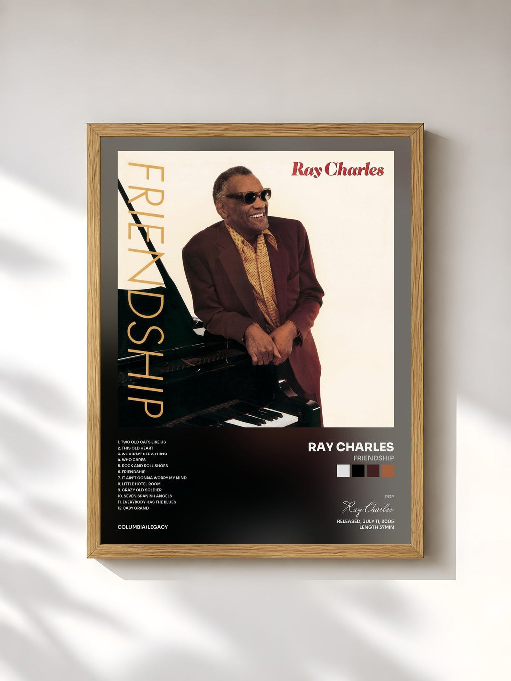 #bois Tableau de l'album Friendship de Ray Charles, cadre en bois brut, imprimé et encadré en France