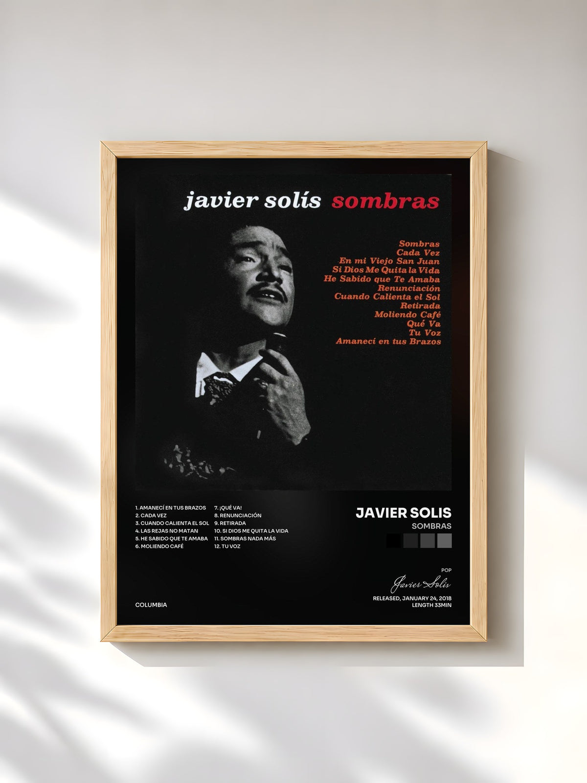 #bois Tableau de l'album Sombras de Javier Solis, cadre en bois brut, imprimé et encadré en France