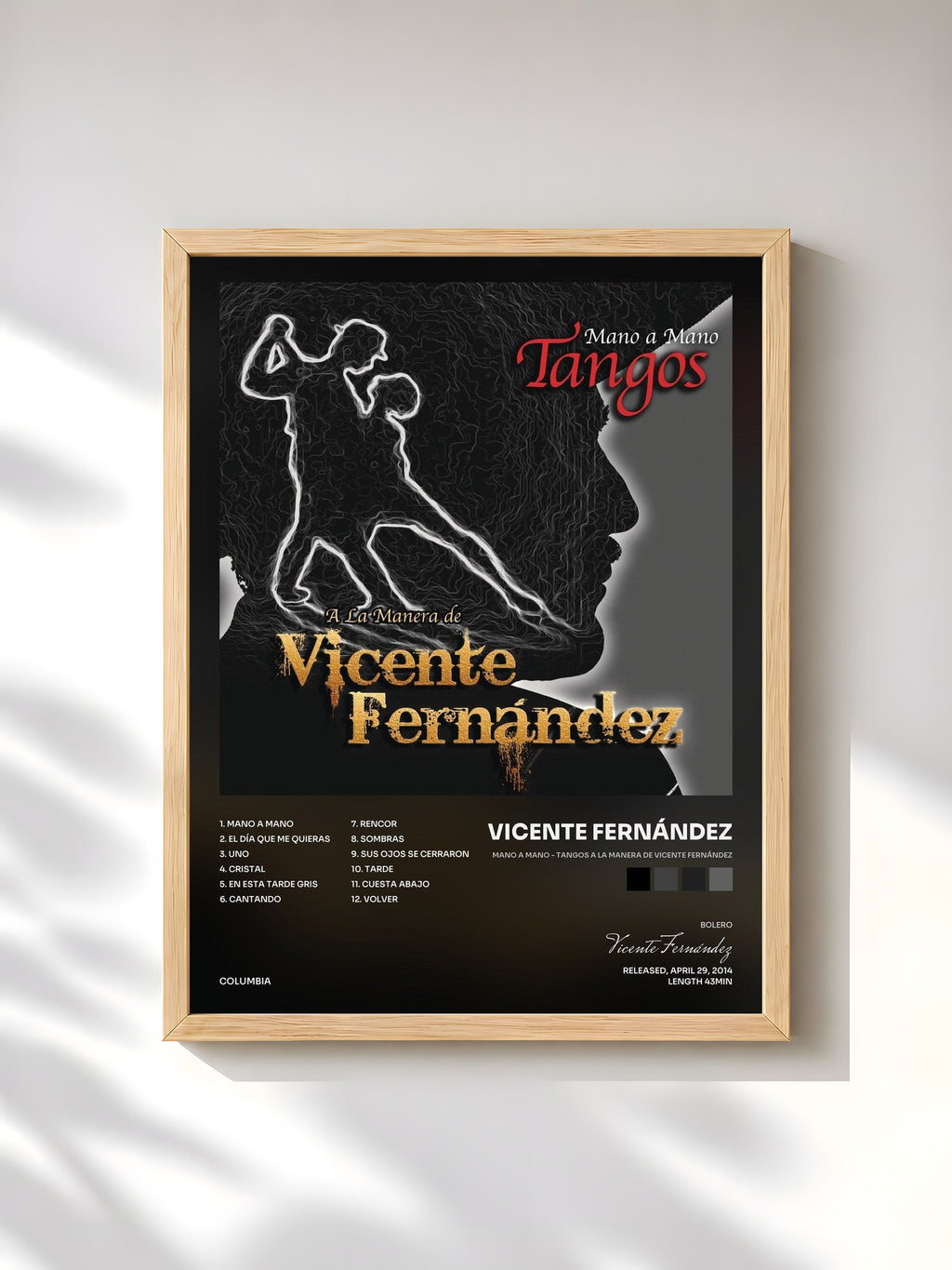#bois Tableau de l'album Mano a Mano - Tangos a la Manera de Vicente Fernández de Vicente Fernández, cadre en bois brut, imprimé et encadré en France