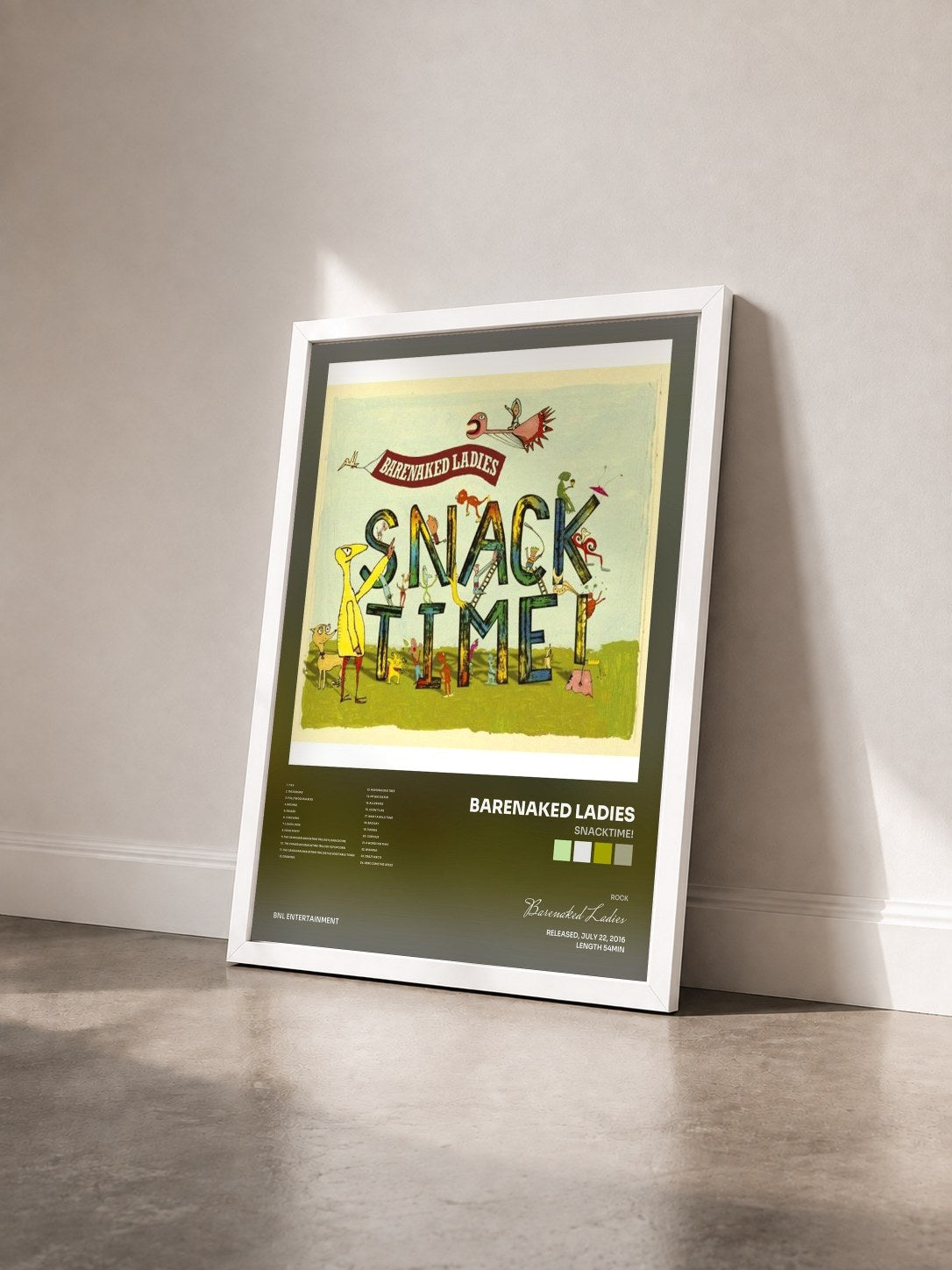 #blanc Tableau de l'album Snacktime! de Barenaked Ladies vu de trois quarts, cadre blanc