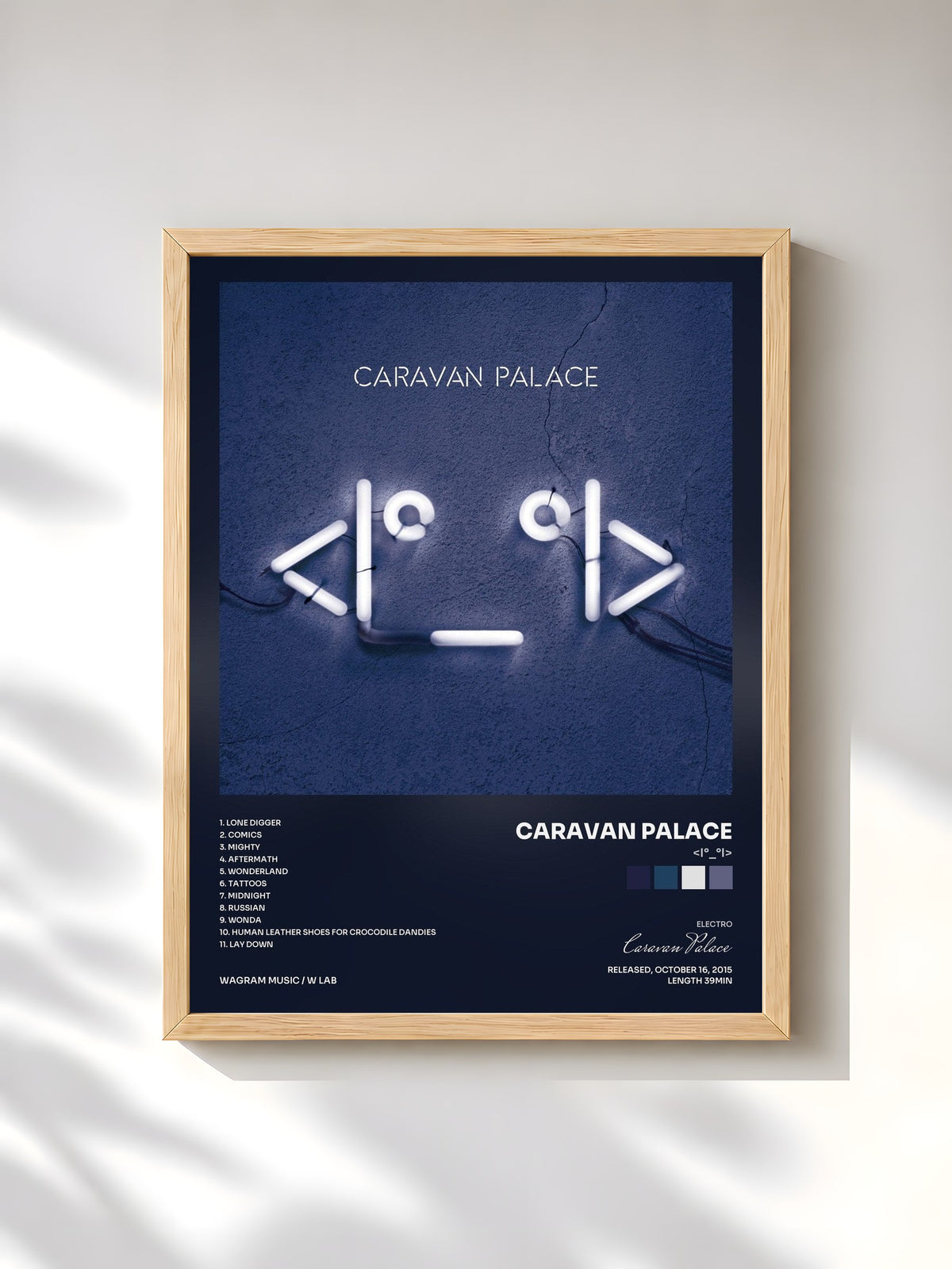 #bois Tableau de l'album <I°_°I> de Caravan Palace, cadre en bois brut, imprimé et encadré en France
