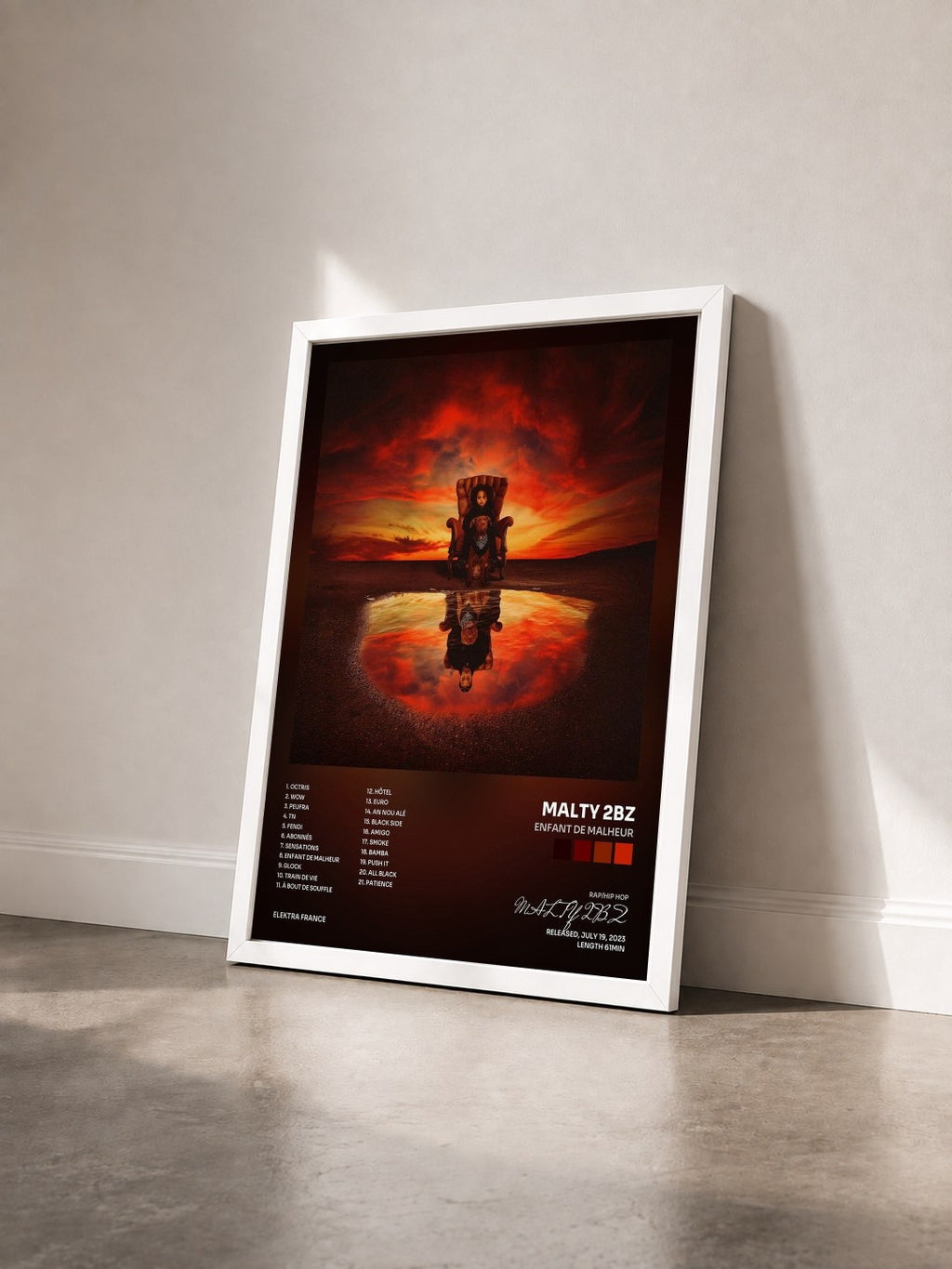 #blanc Tableau de l'album Enfant de Malheur de MALTY 2BZ vu de trois quarts, cadre blanc