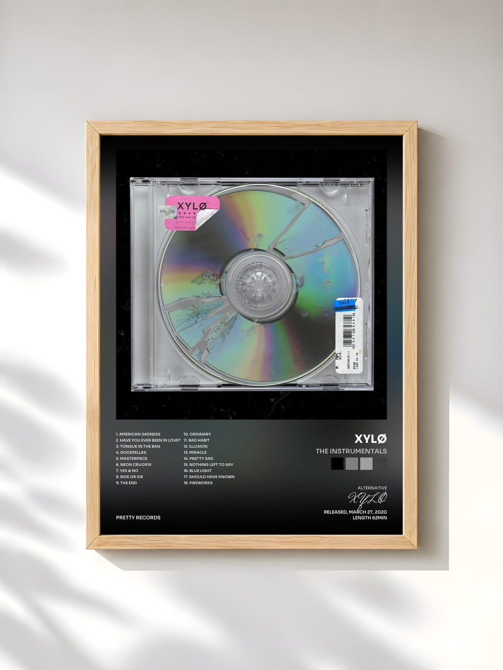 #bois Tableau de l'album The Instrumentals de XYLØ, cadre en bois brut, imprimé et encadré en France