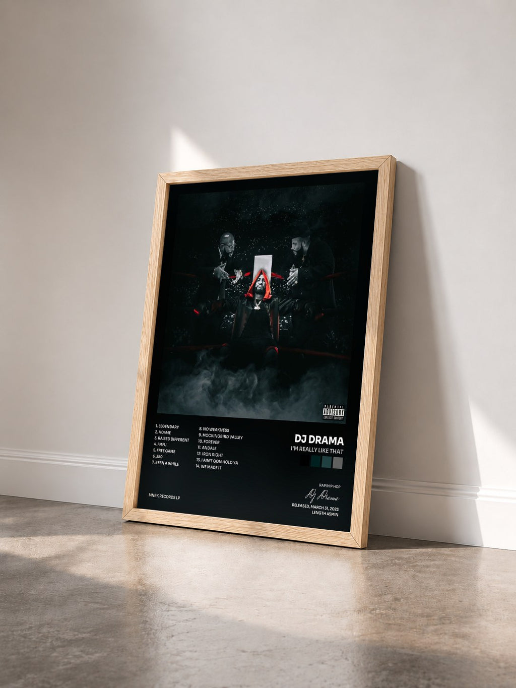 #bois Tableau de l'album I'M REALLY LIKE THAT de Dj Drama vu de trois quarts, cadre en bois brut