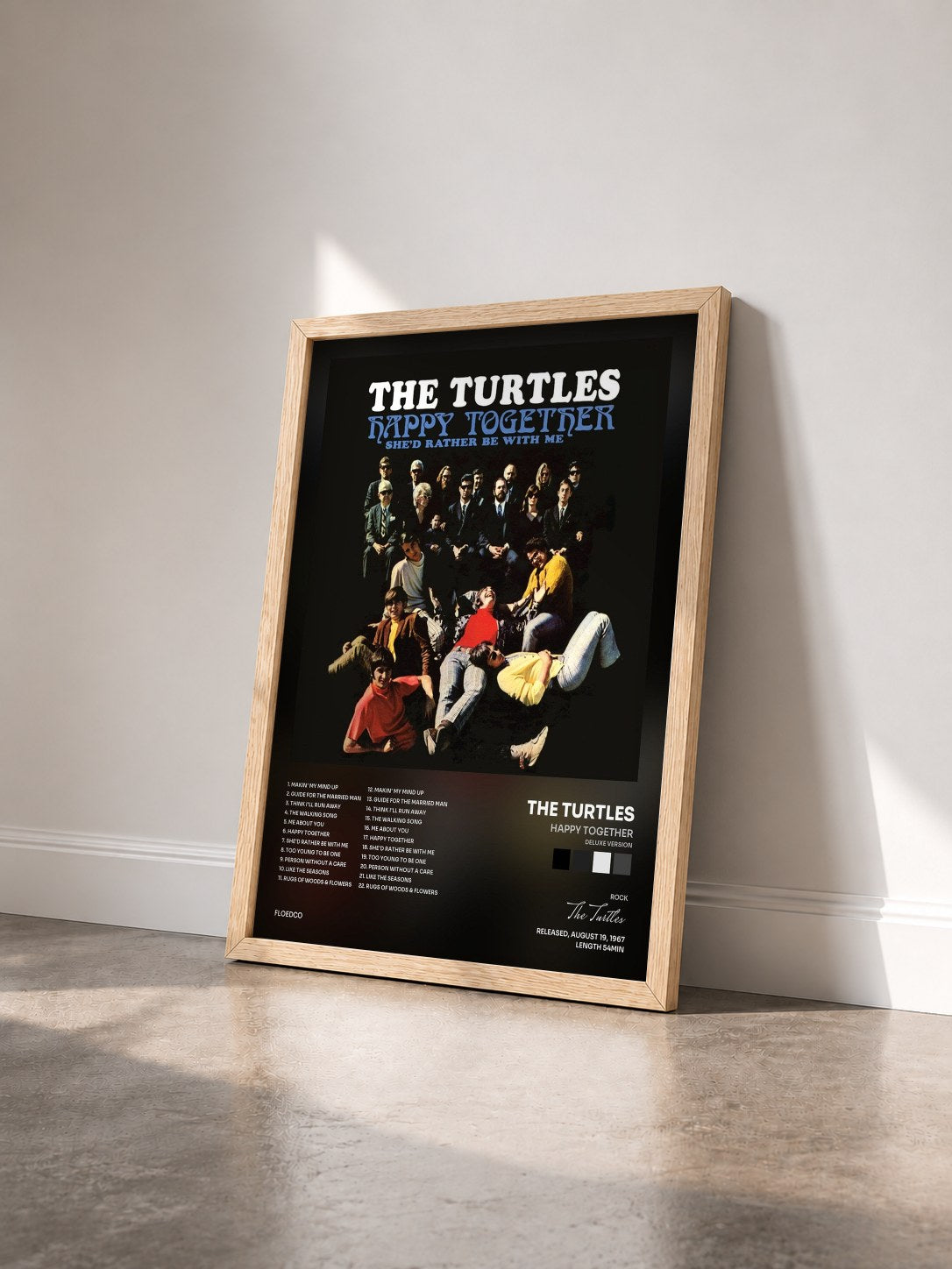 #bois Tableau de l'album Happy Together (Deluxe Version) de The Turtles vu de trois quarts, cadre en bois brut