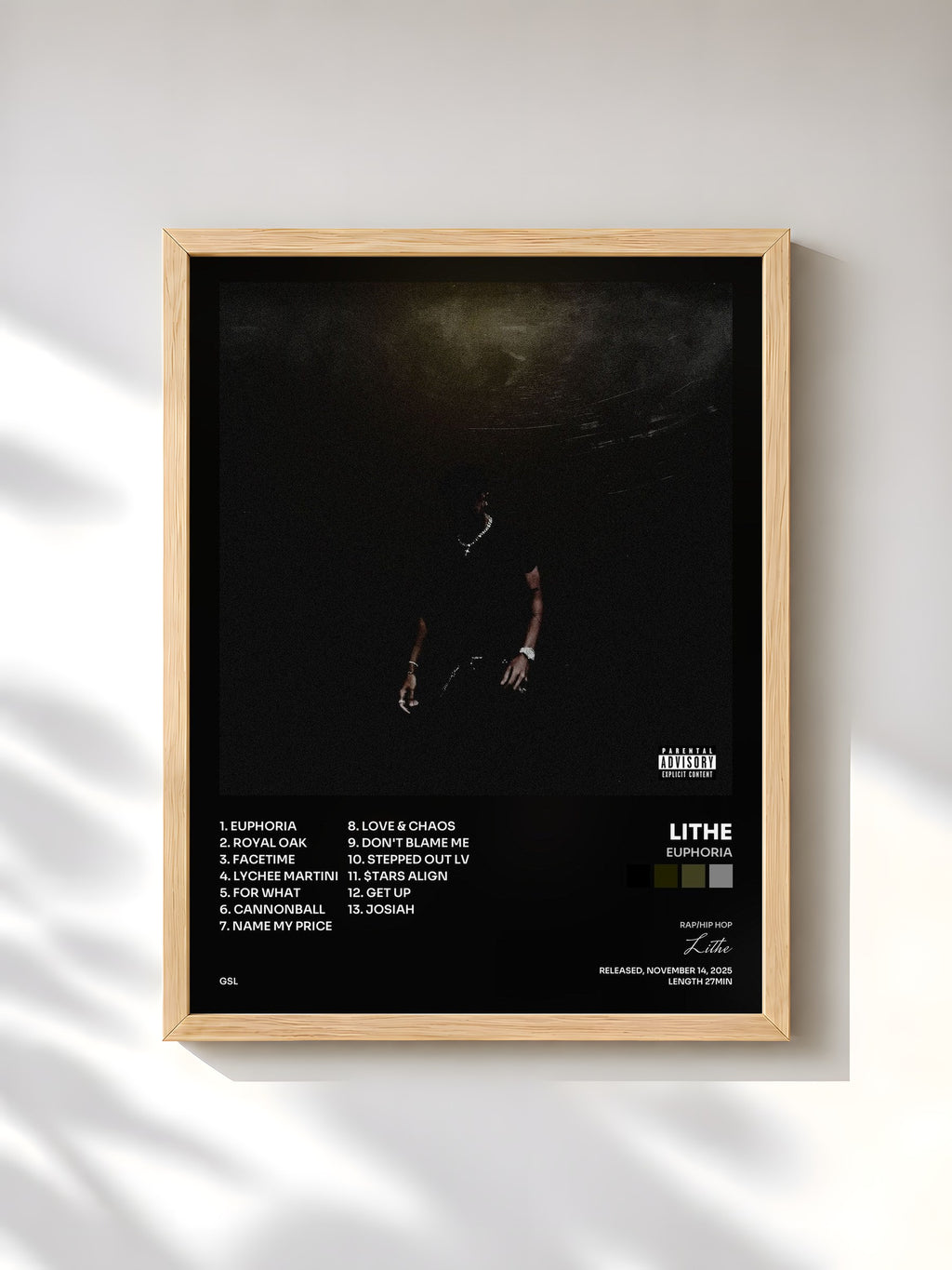 #bois Tableau de l'album Euphoria de Lithe, cadre en bois brut, imprimé et encadré en France