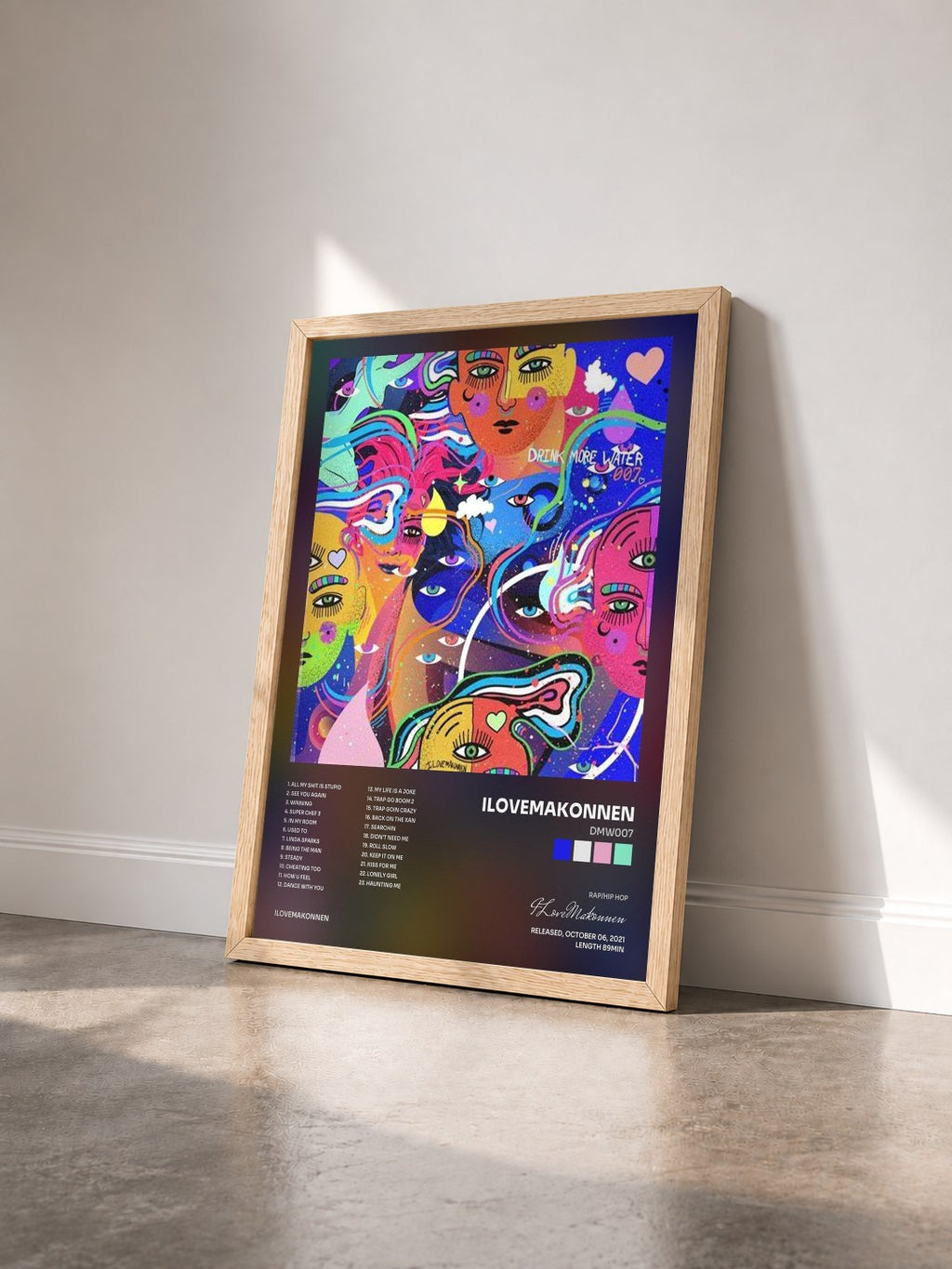 #bois Tableau de l'album DMW007 de ILoveMakonnen vu de trois quarts, cadre en bois brut