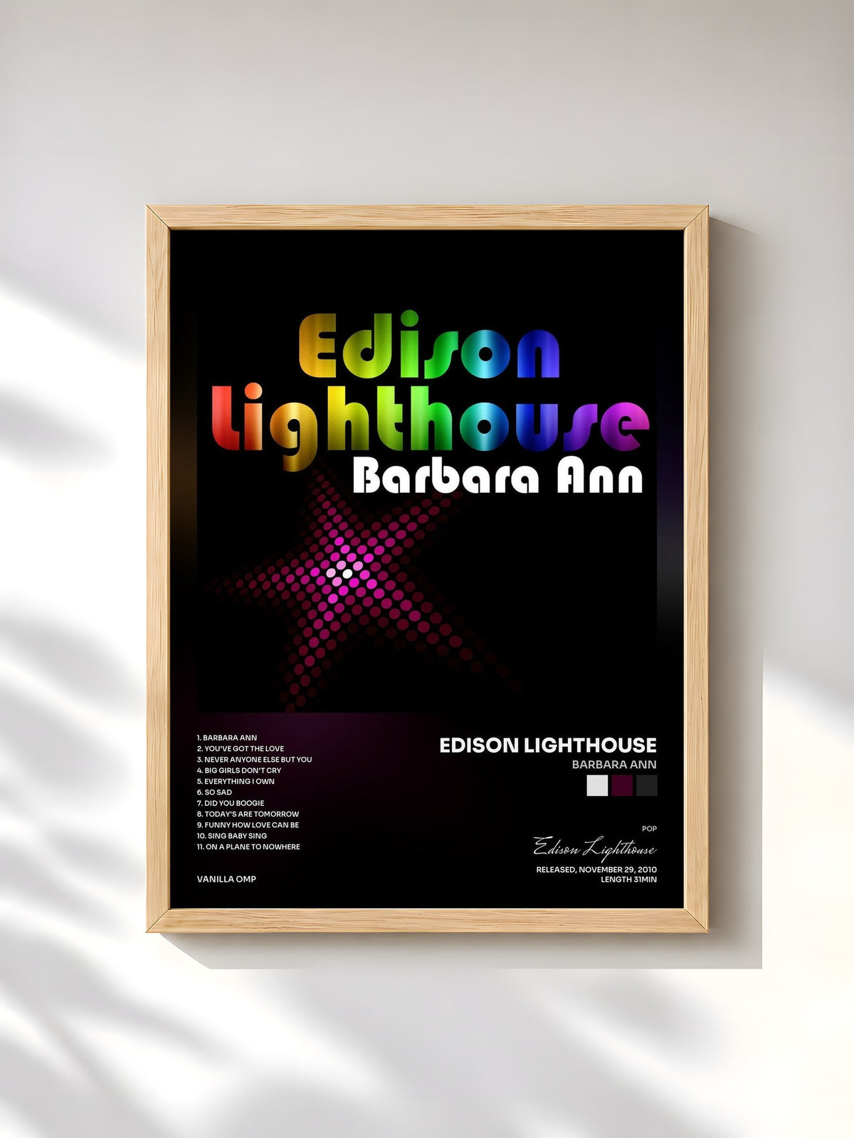 #bois Tableau de l'album Barbara Ann de Edison Lighthouse, cadre en bois brut, imprimé et encadré en France