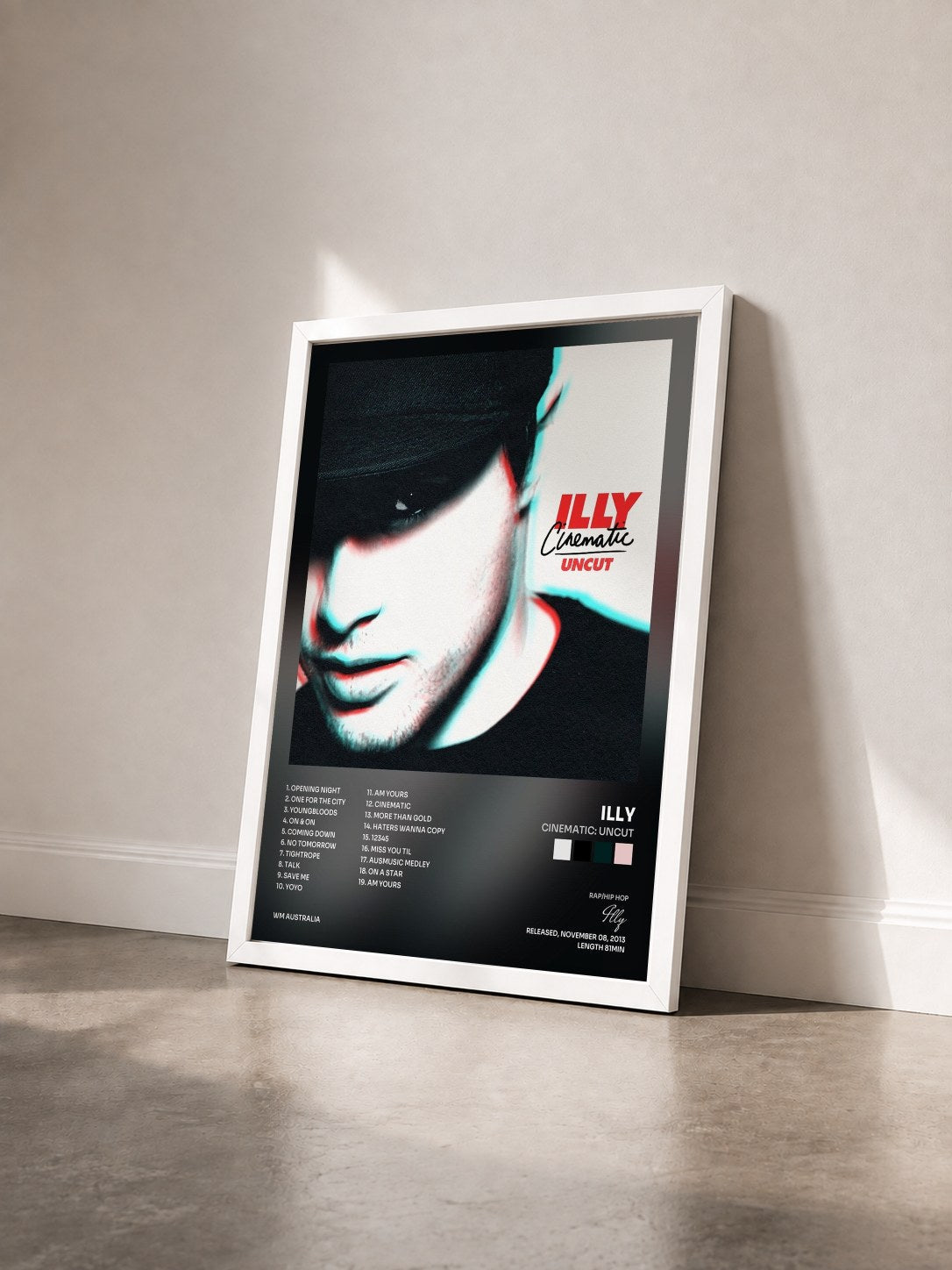 #blanc Tableau de l'album Cinematic: Uncut de Illy vu de trois quarts, cadre blanc