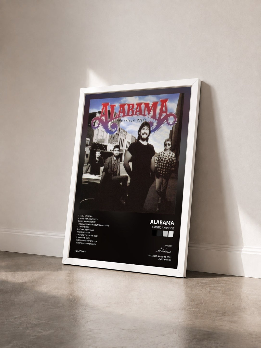 #blanc Tableau de l'album American Pride de Alabama vu de trois quarts, cadre blanc
