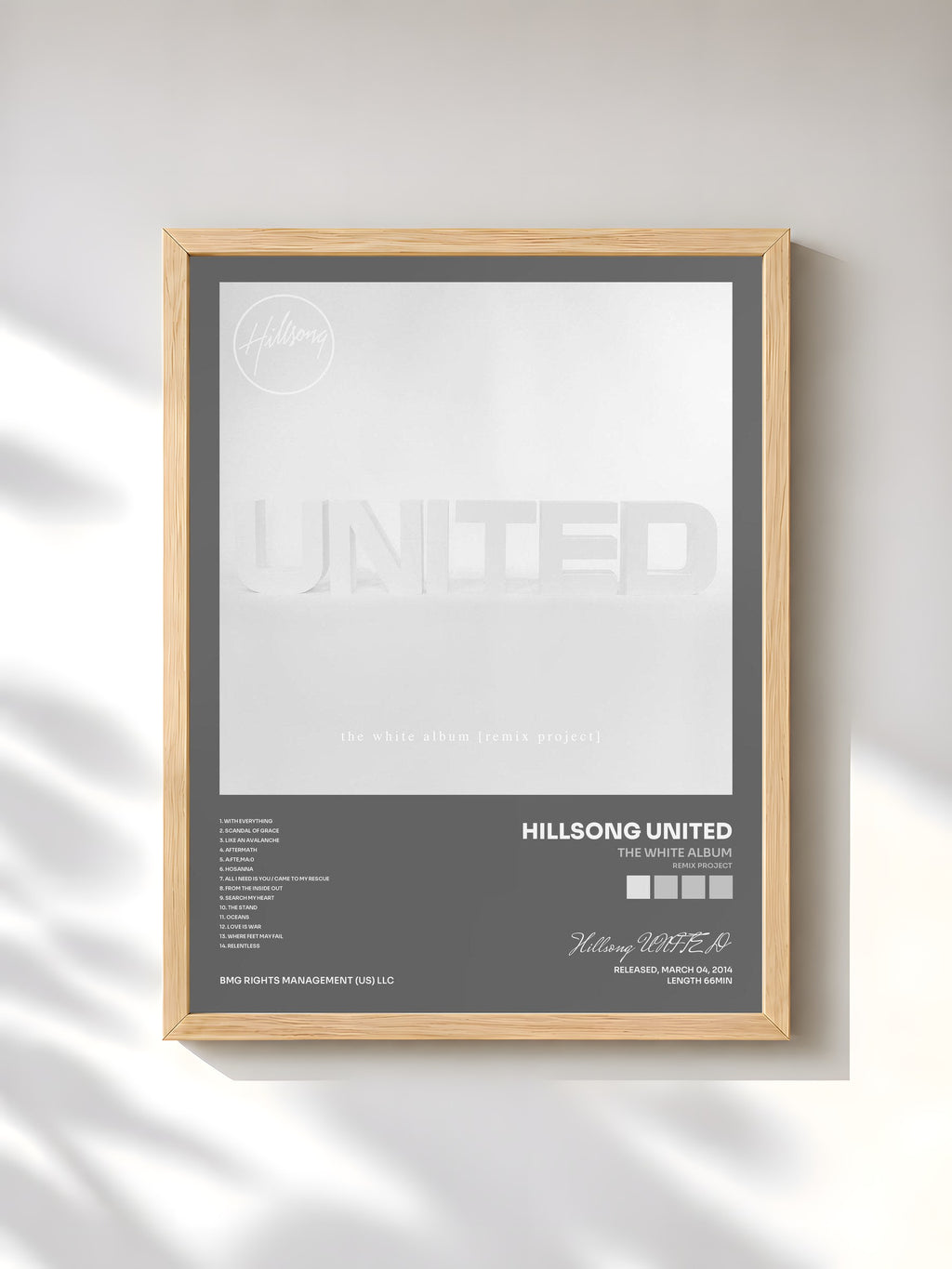 #bois Tableau de l'album The White Album (Remix Project) de Hillsong UNITED, cadre en bois brut, imprimé et encadré en France