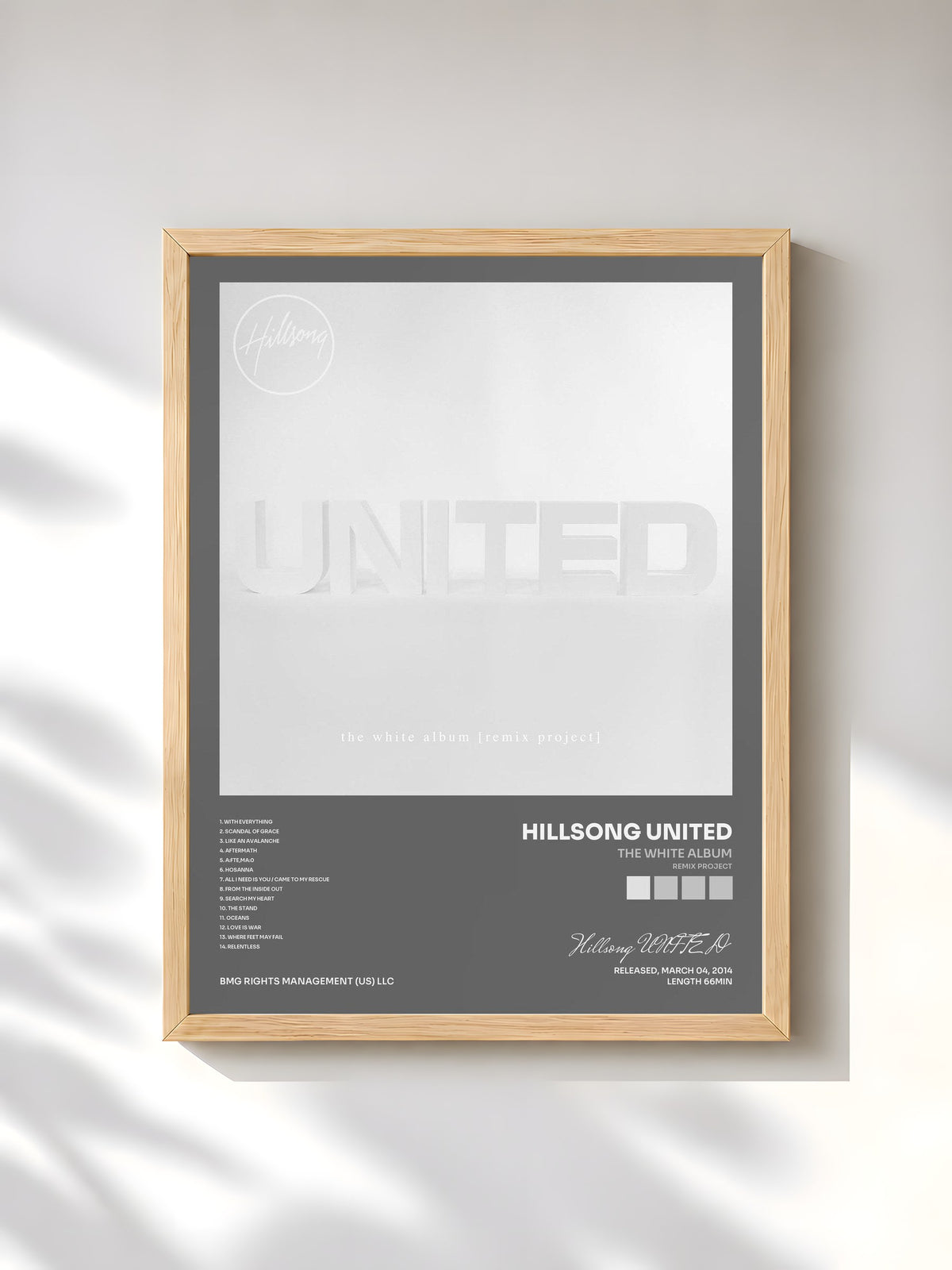 #bois Tableau de l'album The White Album (Remix Project) de Hillsong UNITED, cadre en bois brut, imprimé et encadré en France