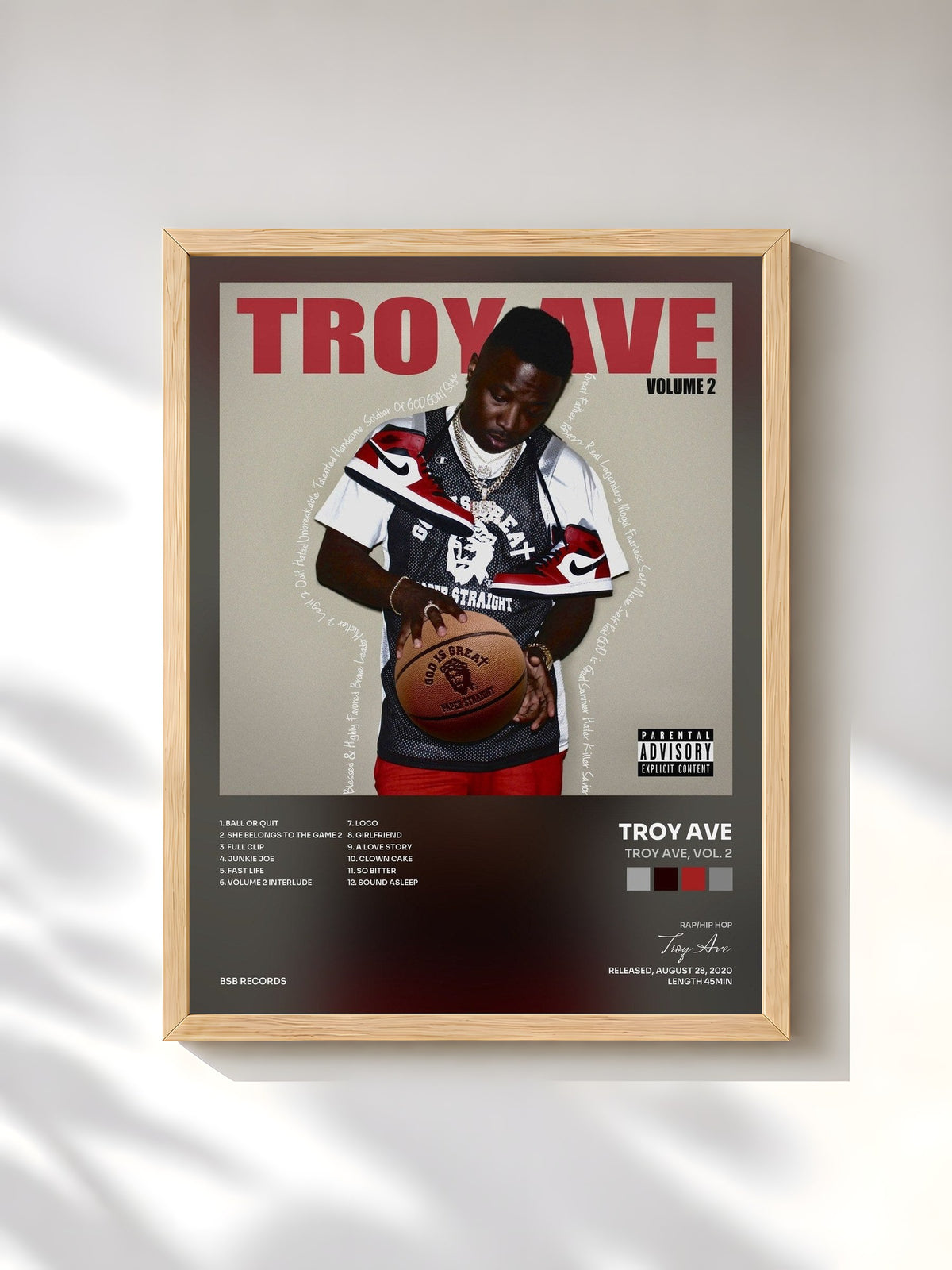 #bois Tableau de l'album Troy Ave, Vol. 2 de Troy Ave, cadre en bois brut, imprimé et encadré en France