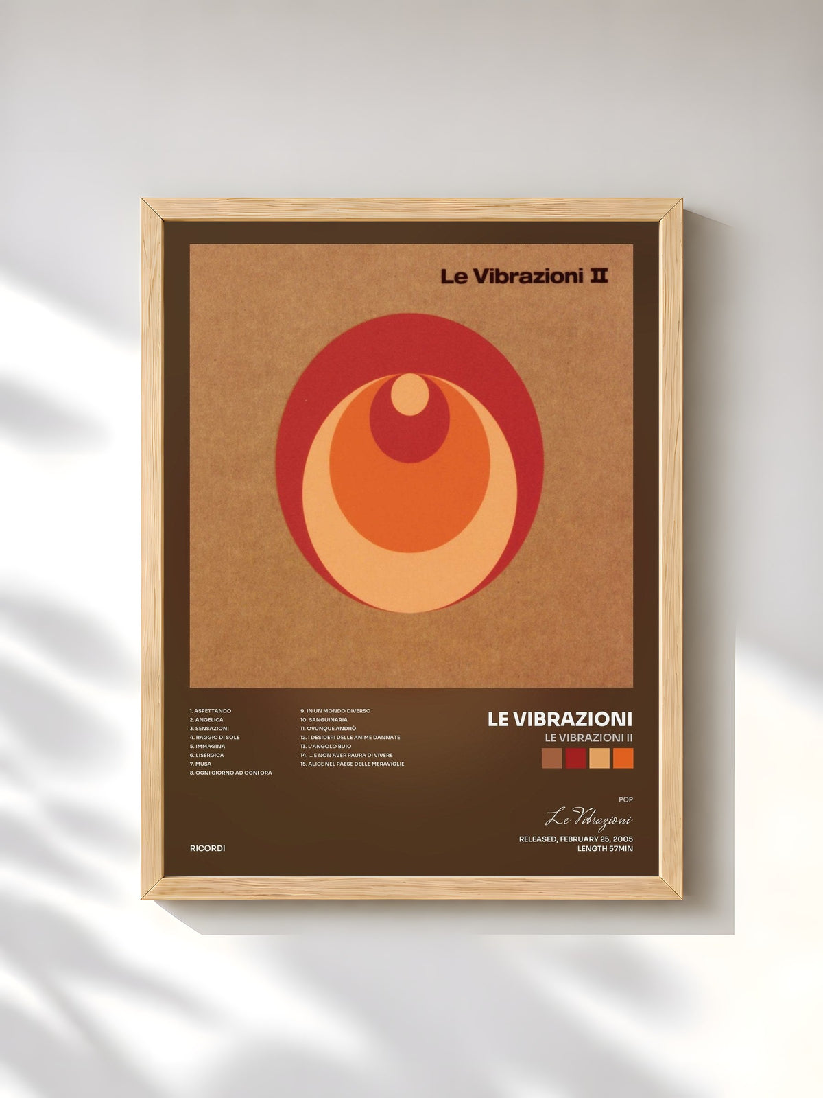 #bois Tableau de l'album Le Vibrazioni II de Le Vibrazioni, cadre en bois brut, imprimé et encadré en France