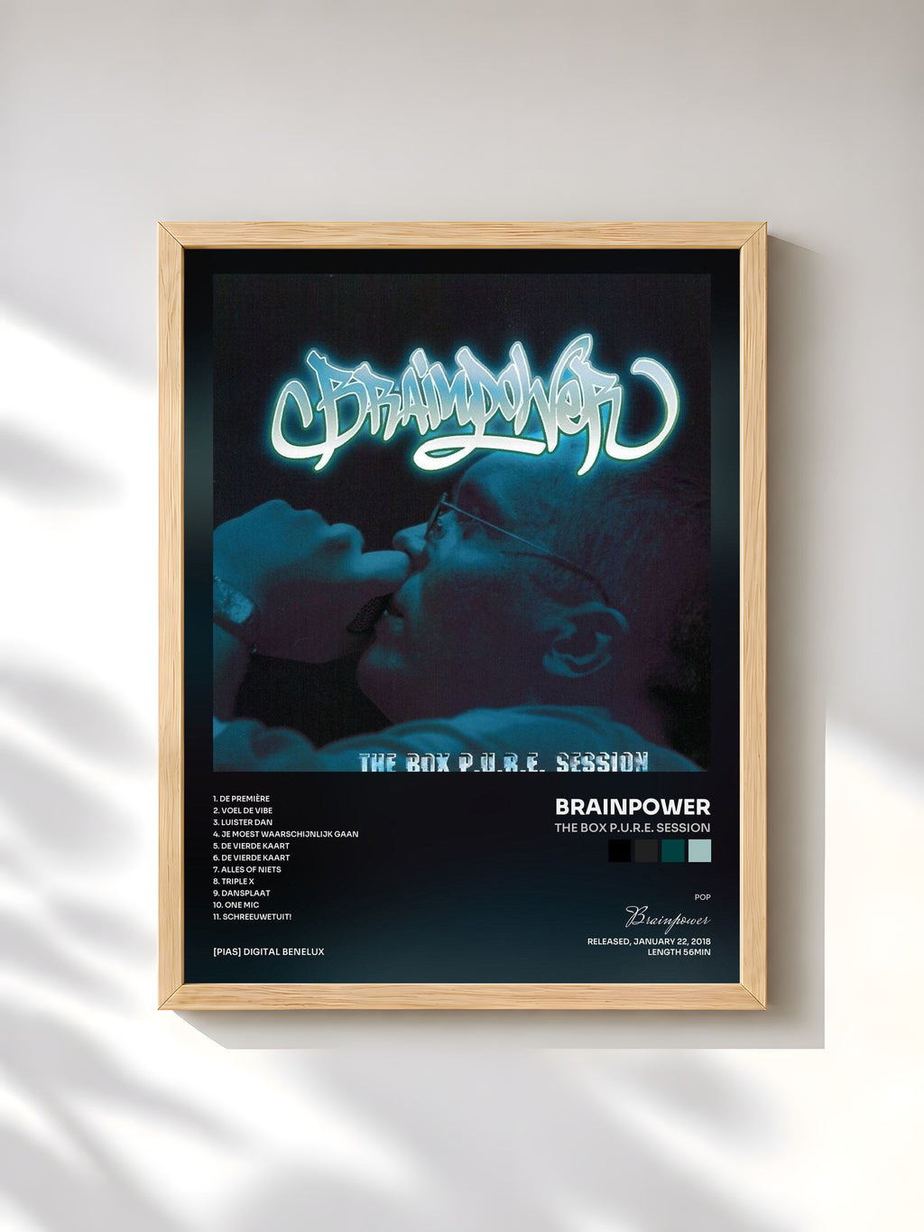 #bois Tableau de l'album The Box P.U.R.E. Session de Brainpower, cadre en bois brut, imprimé et encadré en France