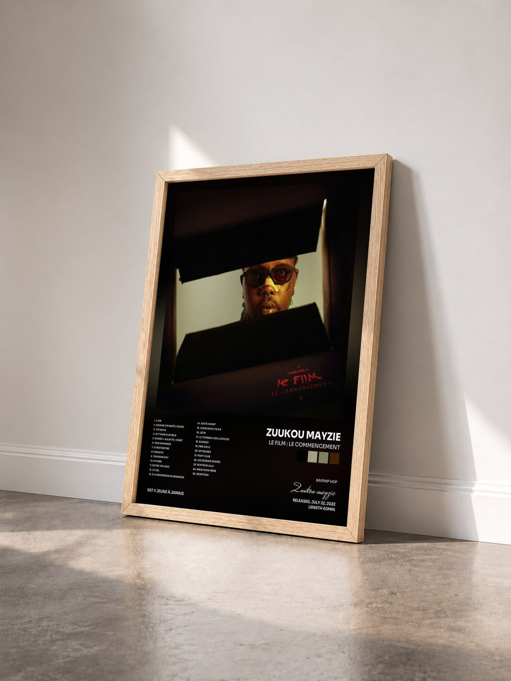 #bois Tableau de l'album Le film : Le commencement de Zuukou mayzie vu de trois quarts, cadre en bois brut