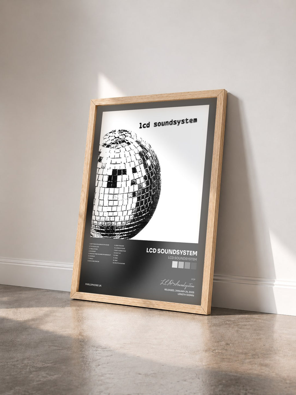 #bois Tableau de l'album LCD Soundsystem de LCD Soundsystem vu de trois quarts, cadre en bois brut