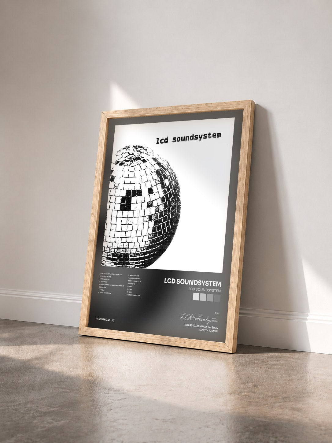 #bois Tableau de l'album LCD Soundsystem de LCD Soundsystem vu de trois quarts, cadre en bois brut