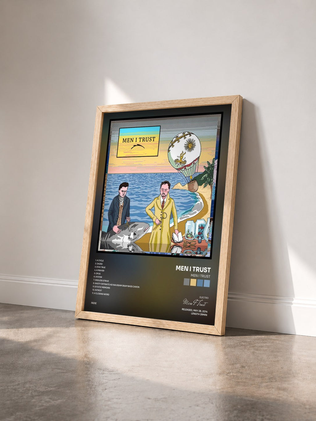#bois Tableau de l'album Men I Trust de Men I Trust vu de trois quarts, cadre en bois brut